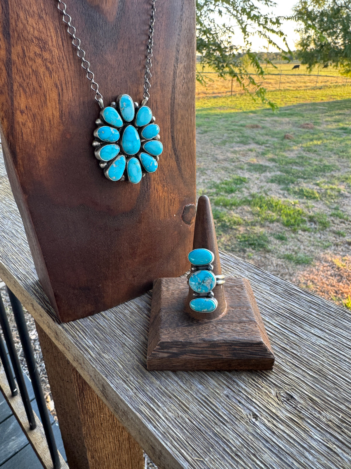 Blue Ridge Turquoise Cluster Pendant Necklace