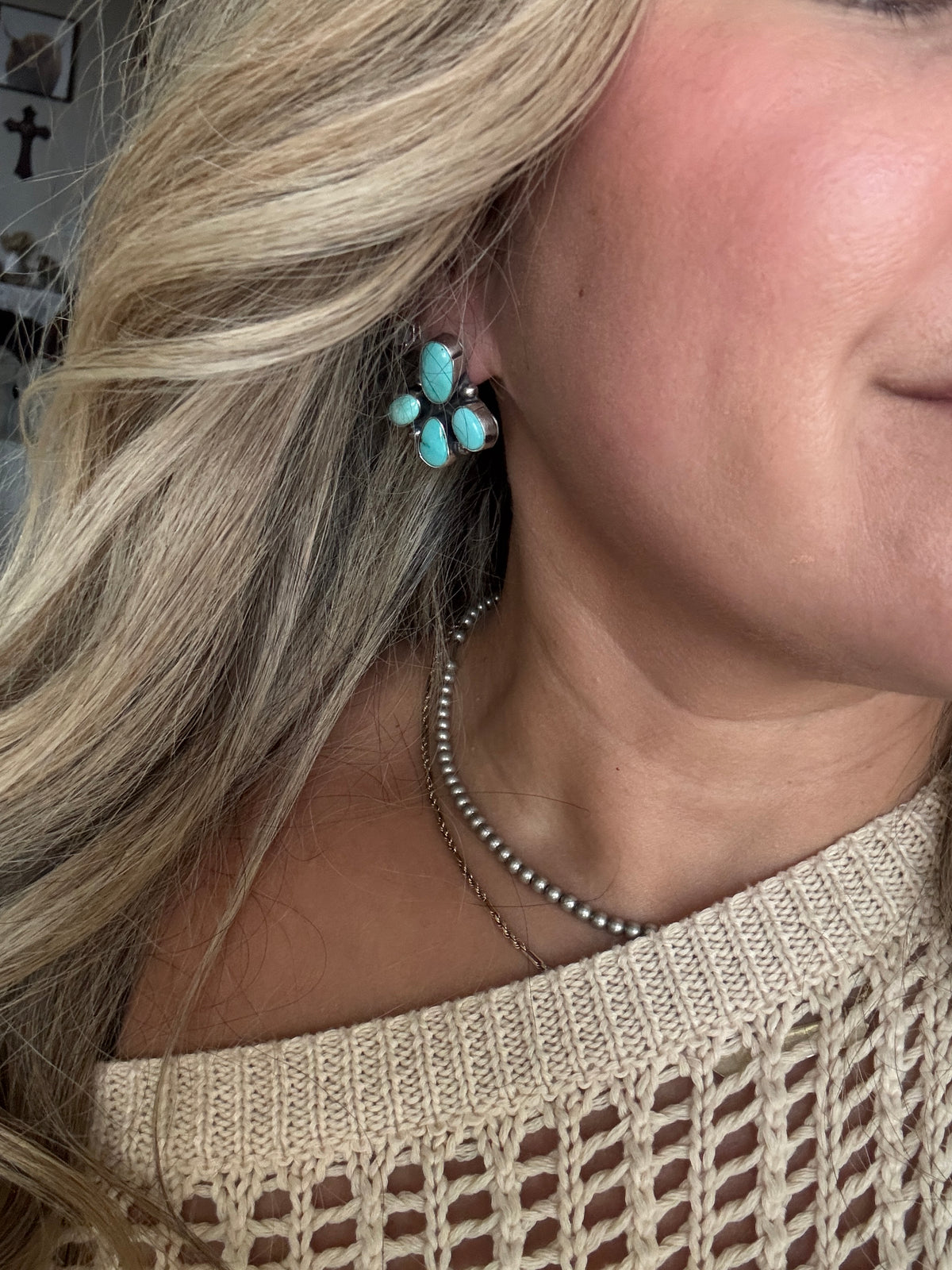 Carico Lake Turquouise Cluster Earrings, 4 stone, Opt 1
