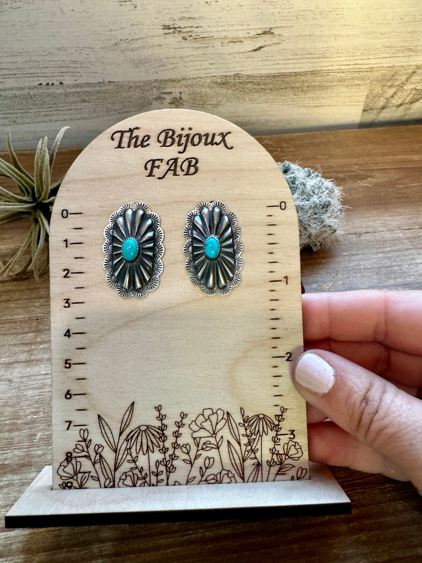 Long Sterling silver stud earrings with kingman turquoise