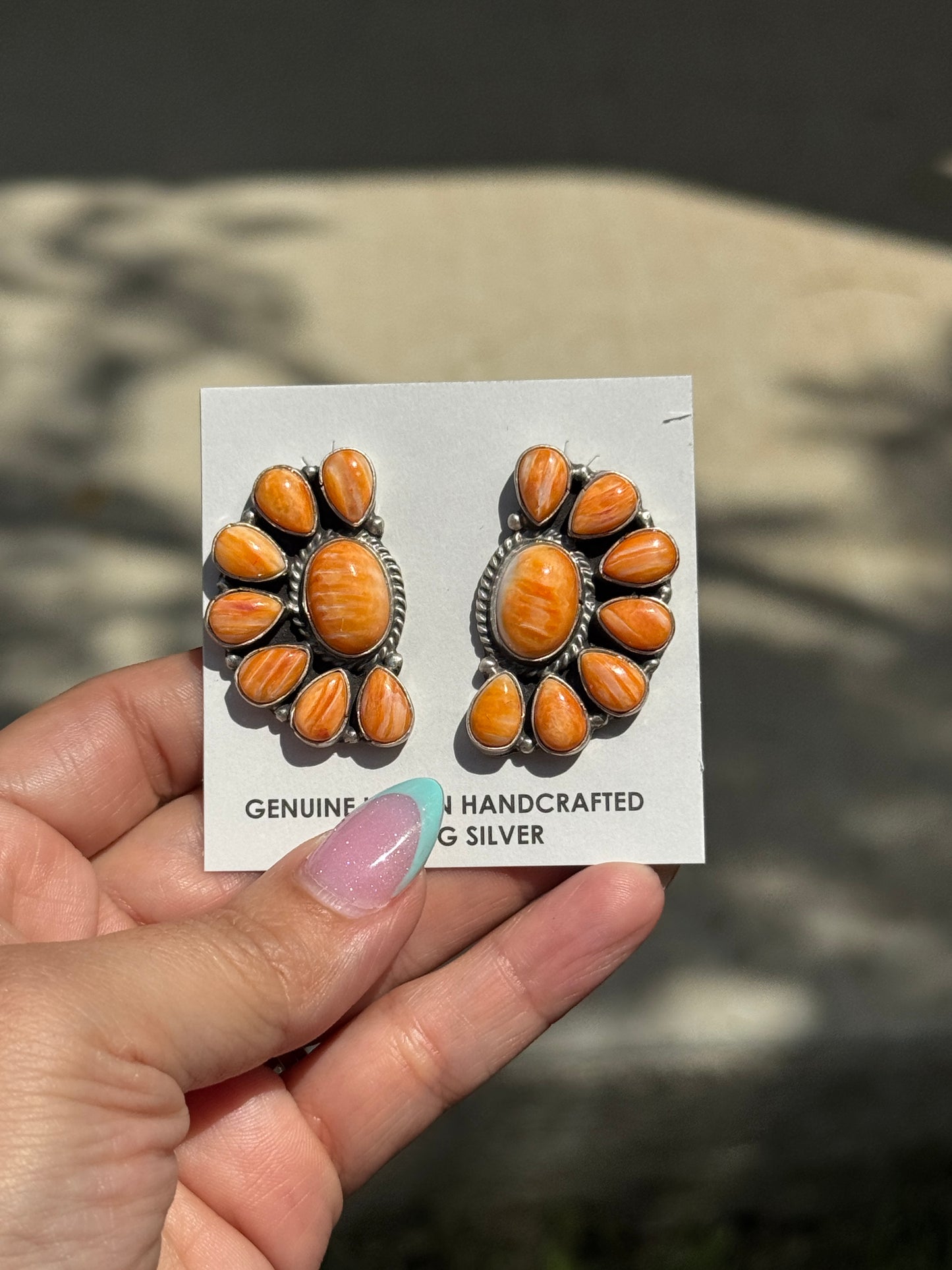 Orange Spiny 1.5 Inch Half Cluster Earrings