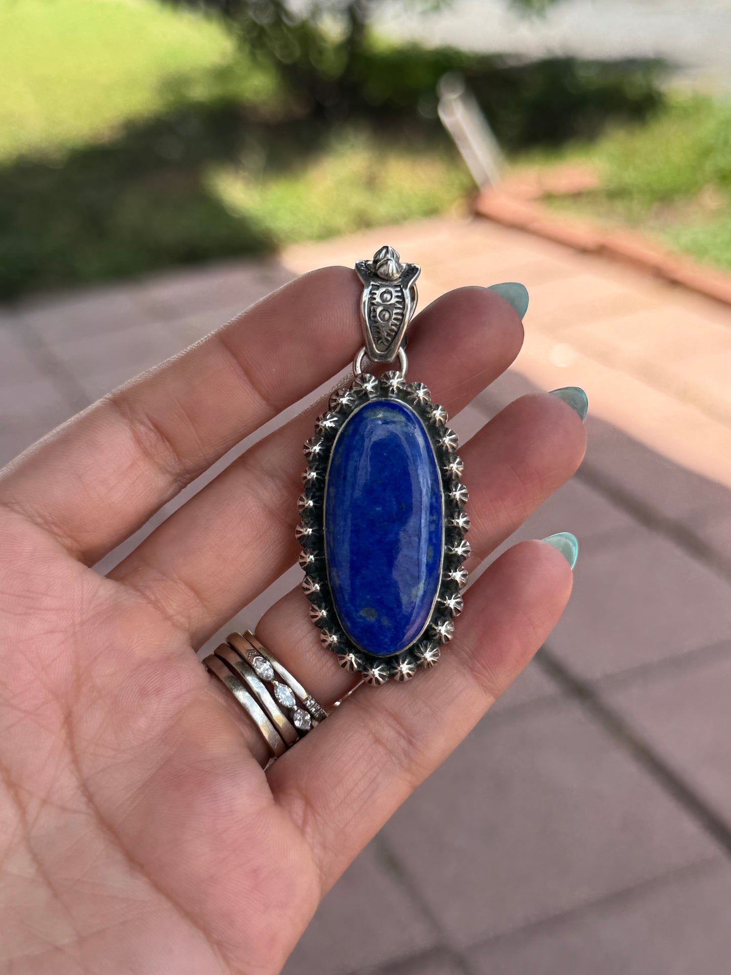 Lapis Winter Jasmine Long Oval Pendant