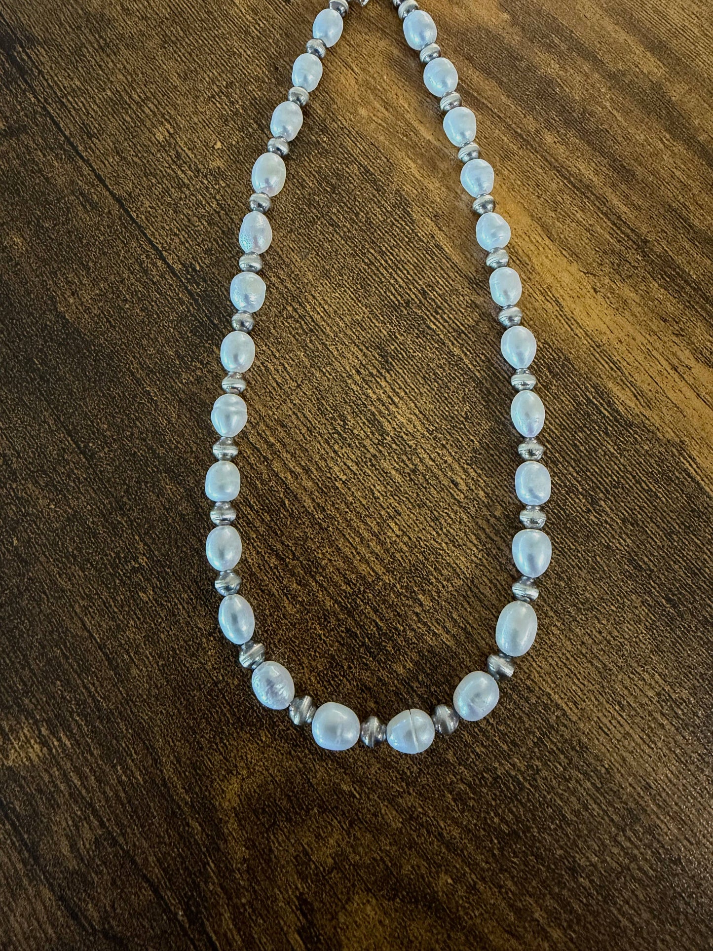 Freshwater Pearl & 5mm Sterling Silver Pearl Necklace