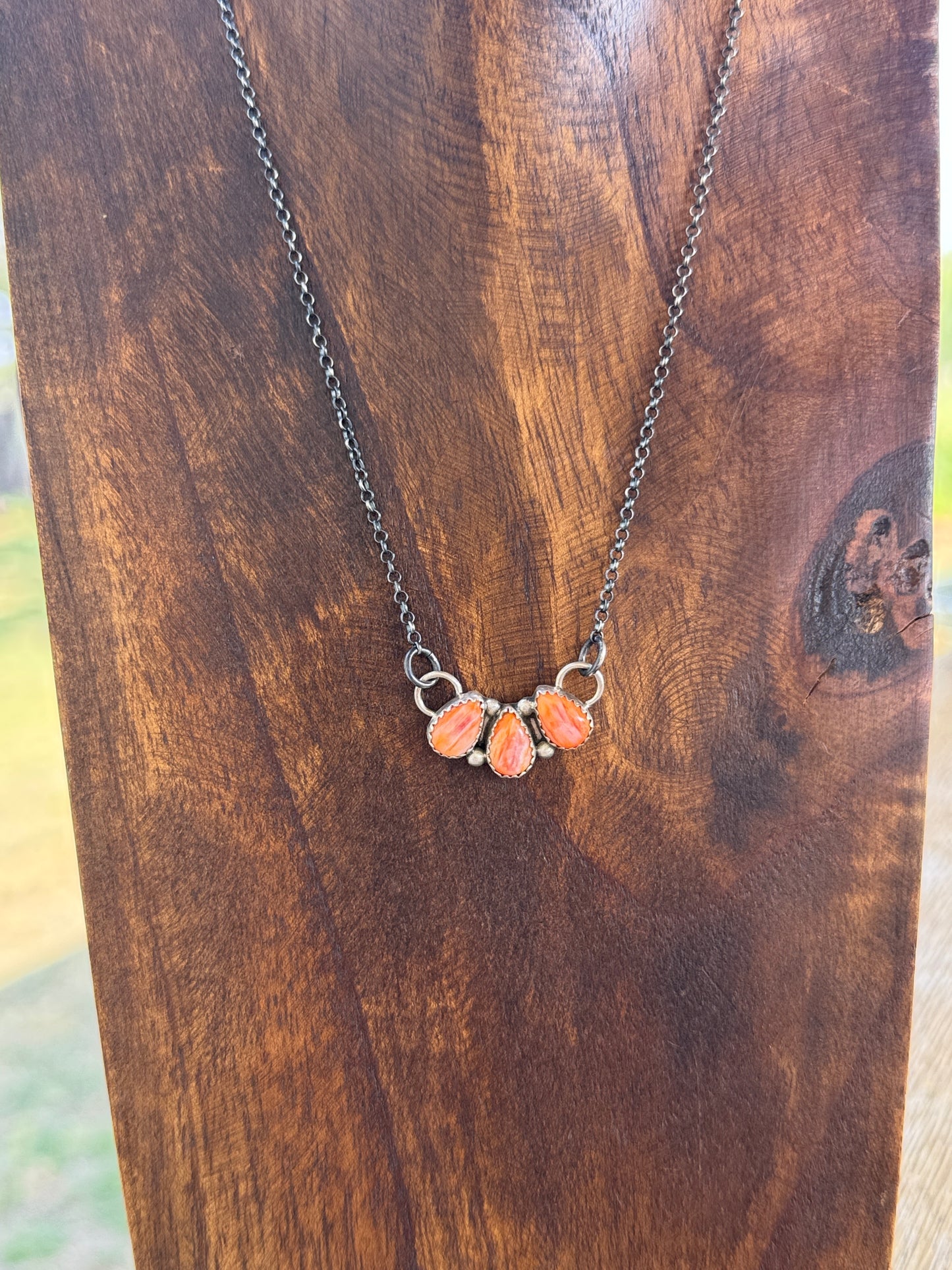 3 Stone Orange Spiny Necklace