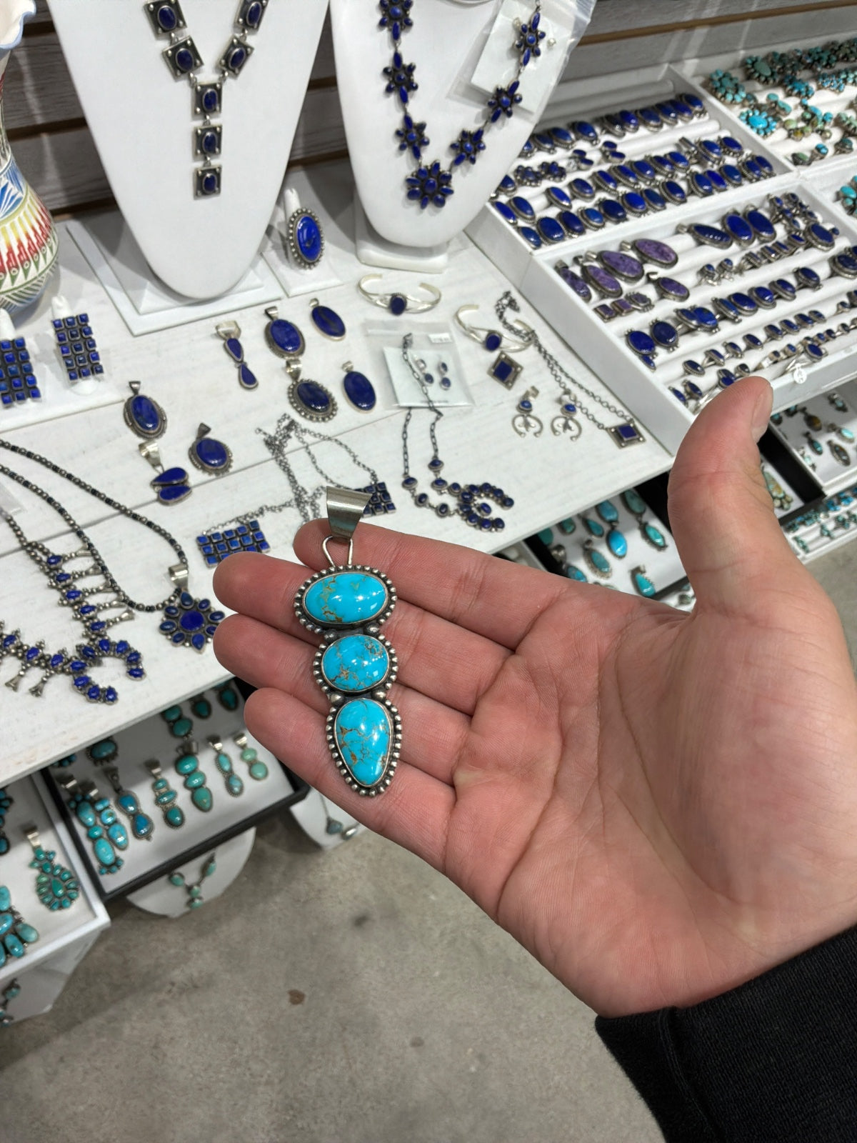 Turquoise 3 stone Pendant Sheila Tso