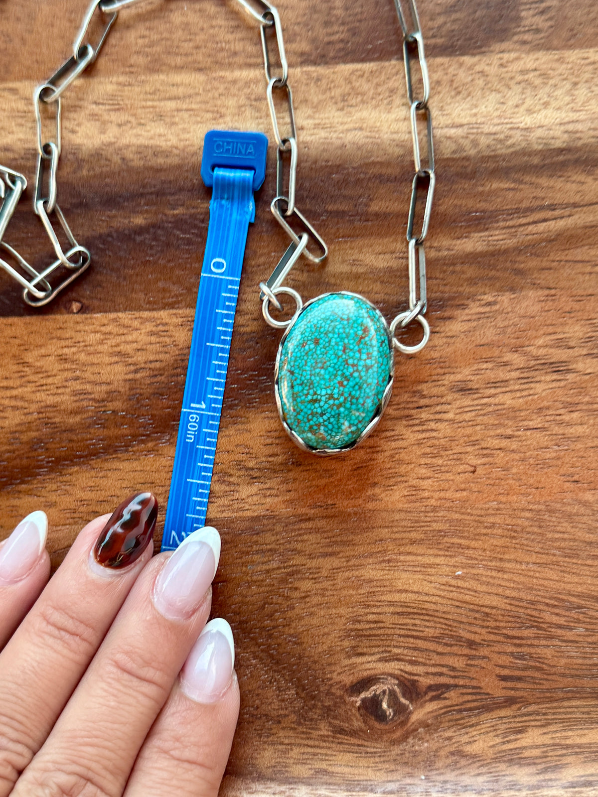 Webbed Kingman Turquoise Chunky High Bezel Bar Necklace