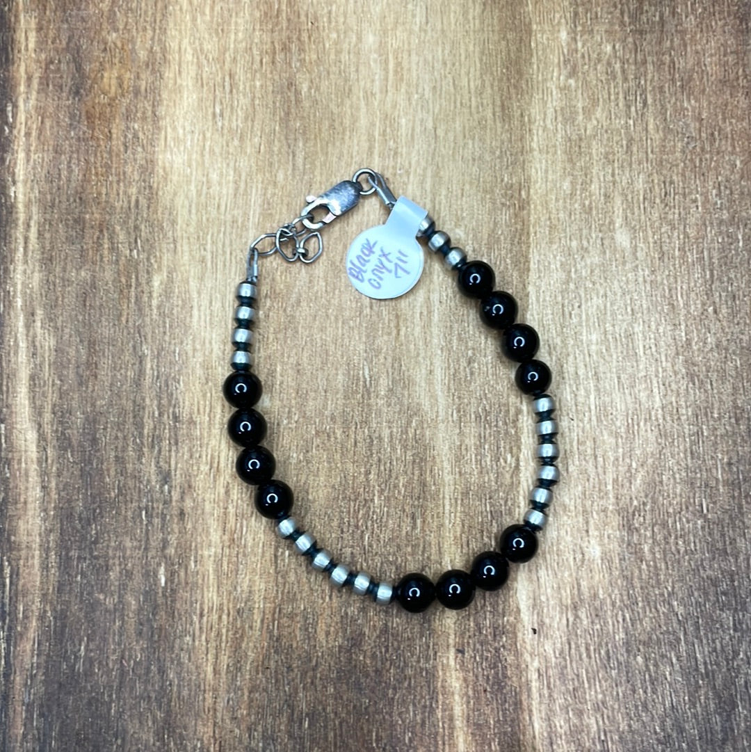 4mm Navajo Pearl Bracelet + Black Onyx 7” w/ extender