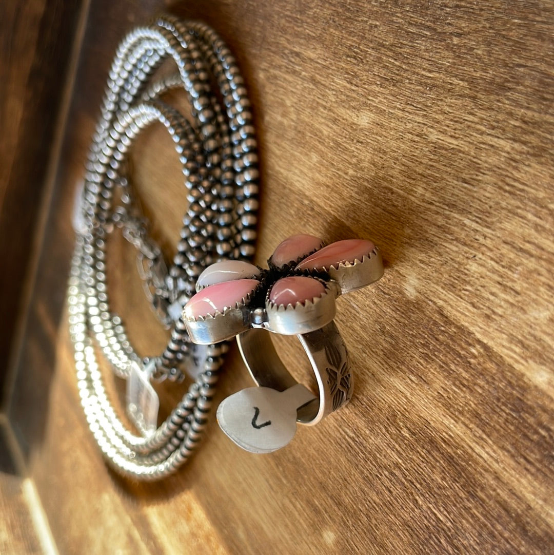 Pink conch cluster ring size 7