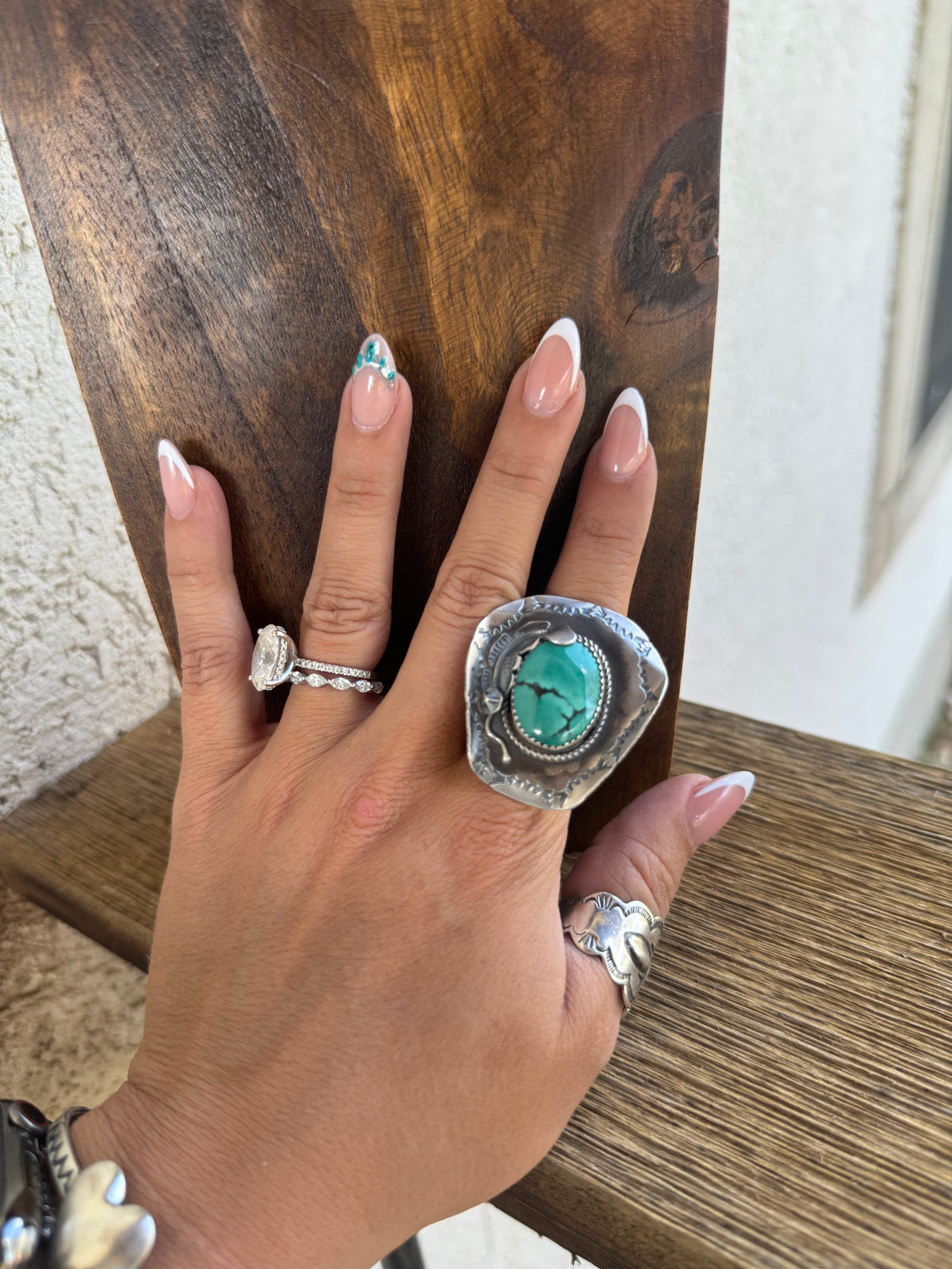 Turquoise Cowboy Hat Ring, Adjustable band, Yazzie