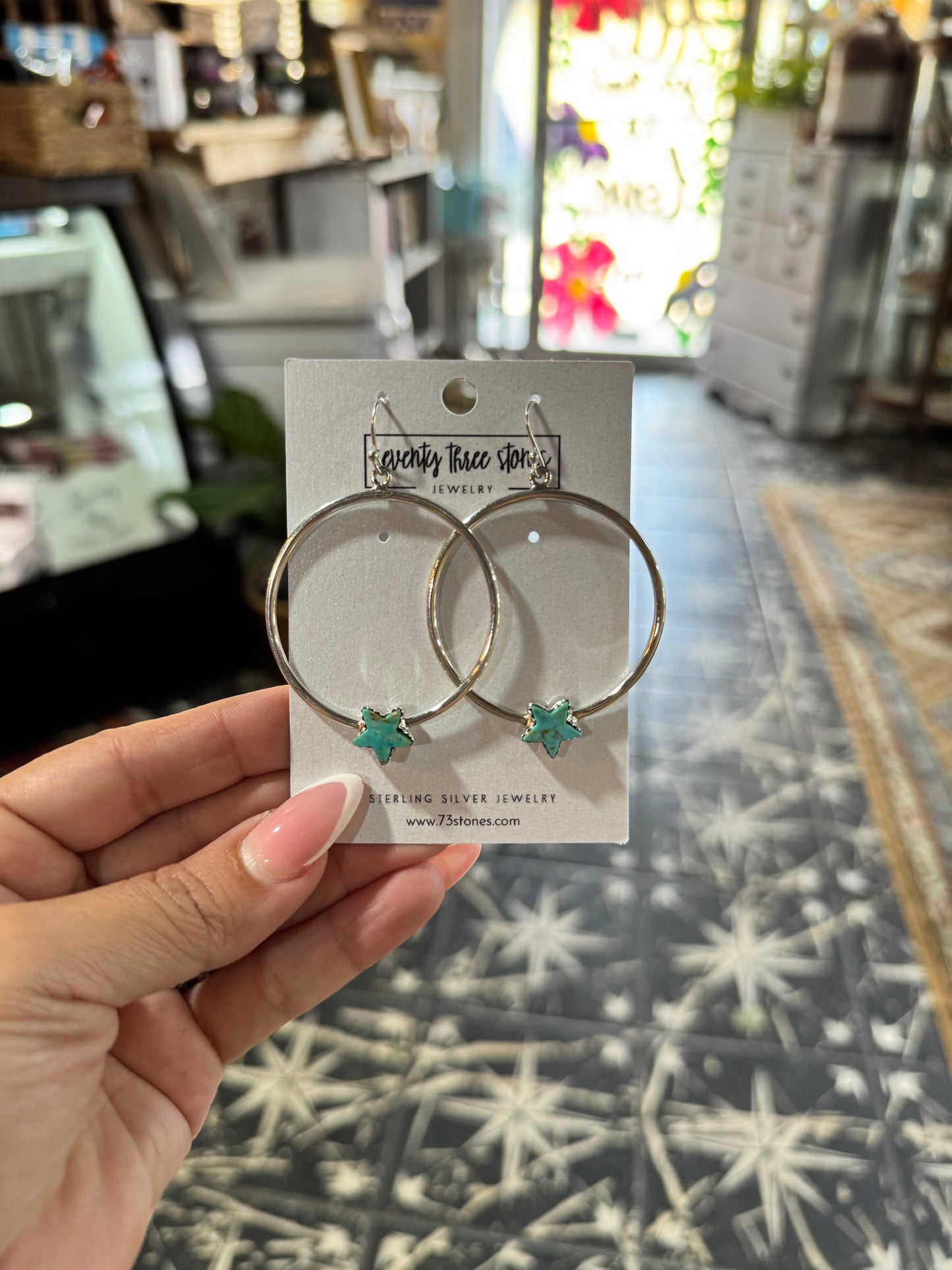 Turquoise Star Sterling Hoops