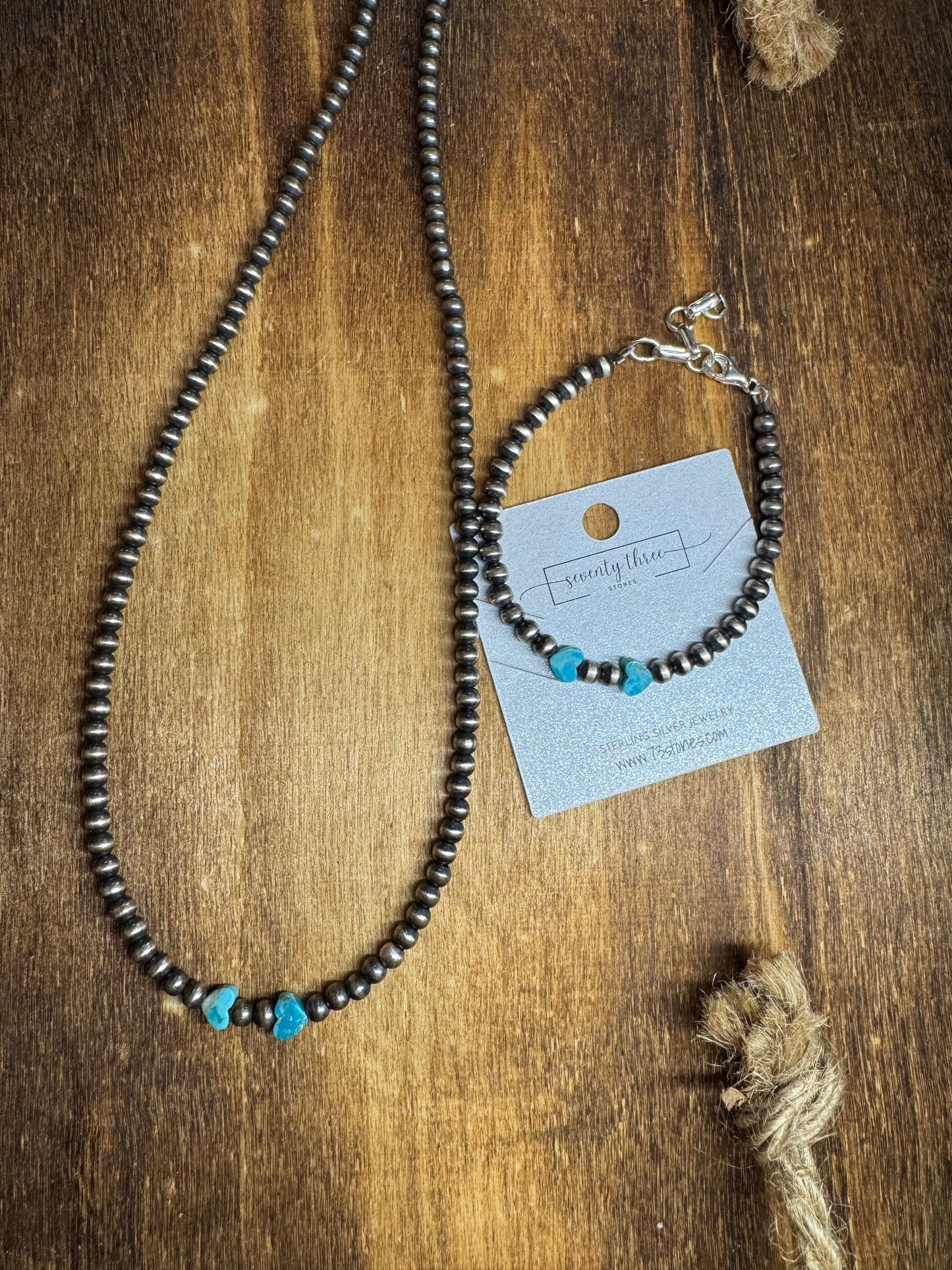 4mm Navajo Pearls +Turquoise Hearts Bracelet only