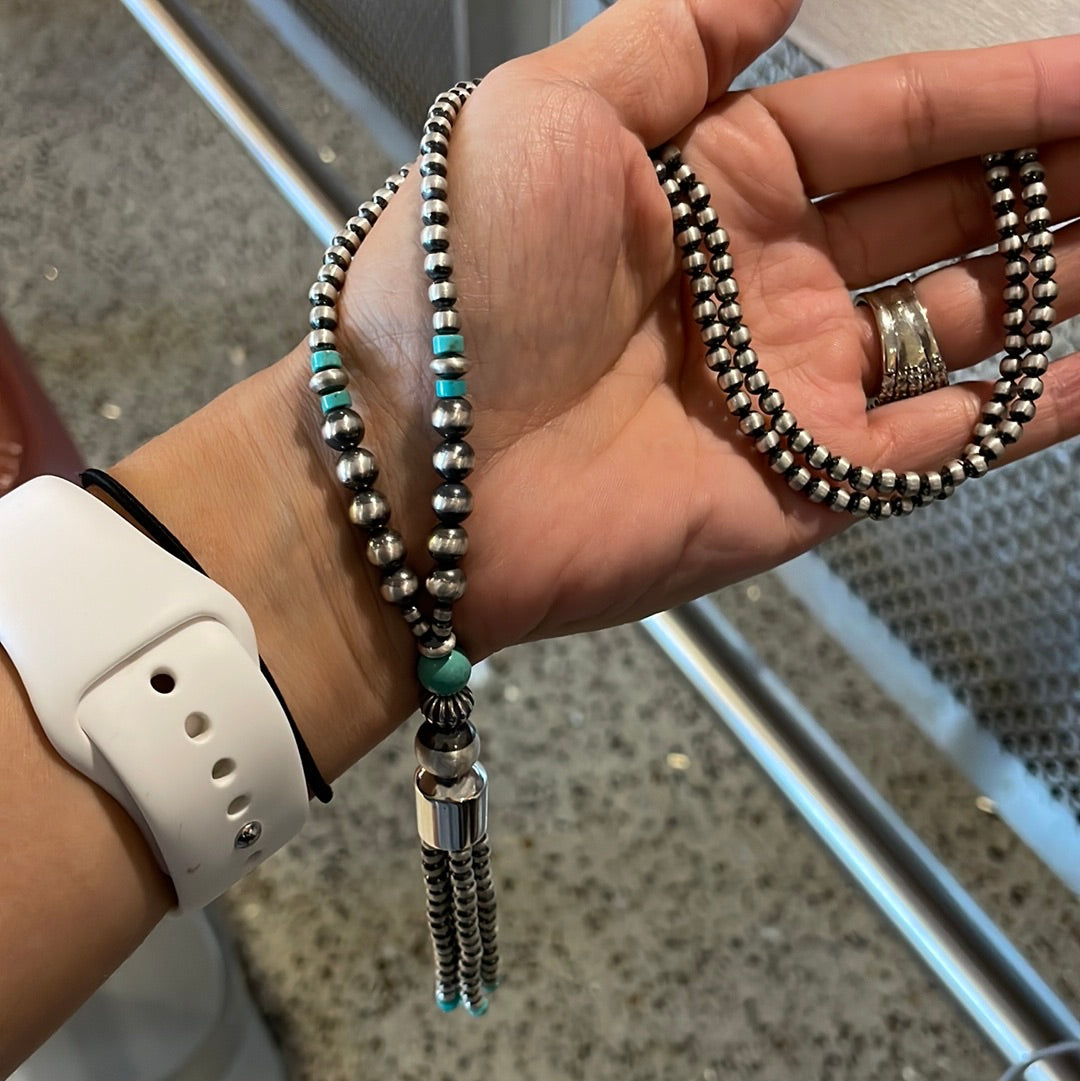 4mm lariat with Turquoise and tassel