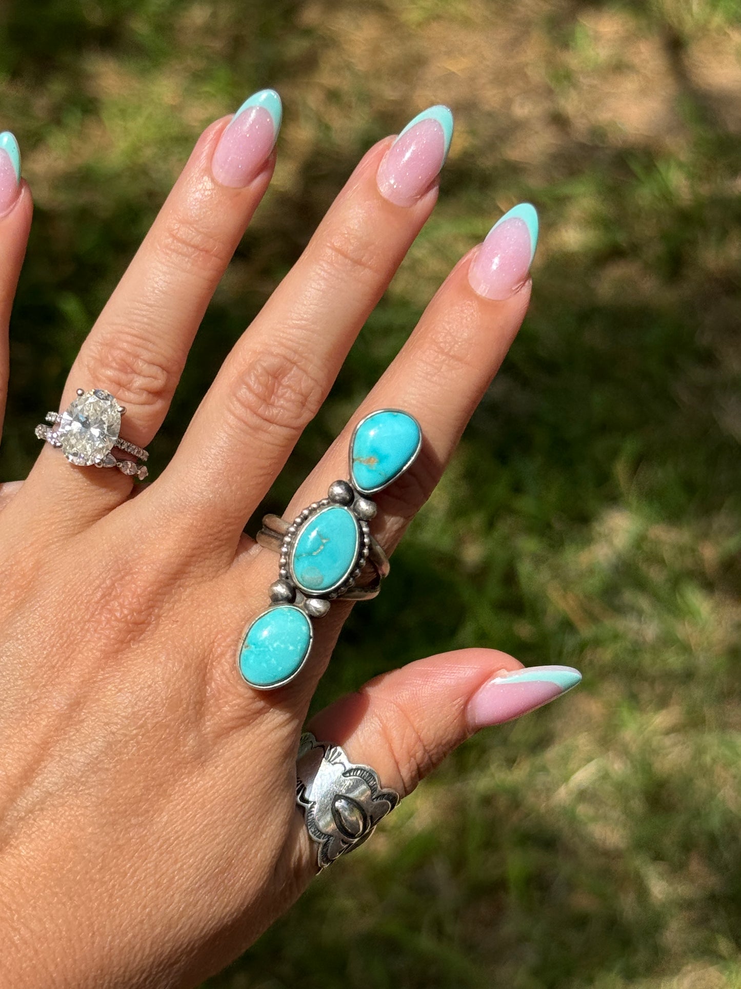 3 Turquoise Stone Adjustable Ring B