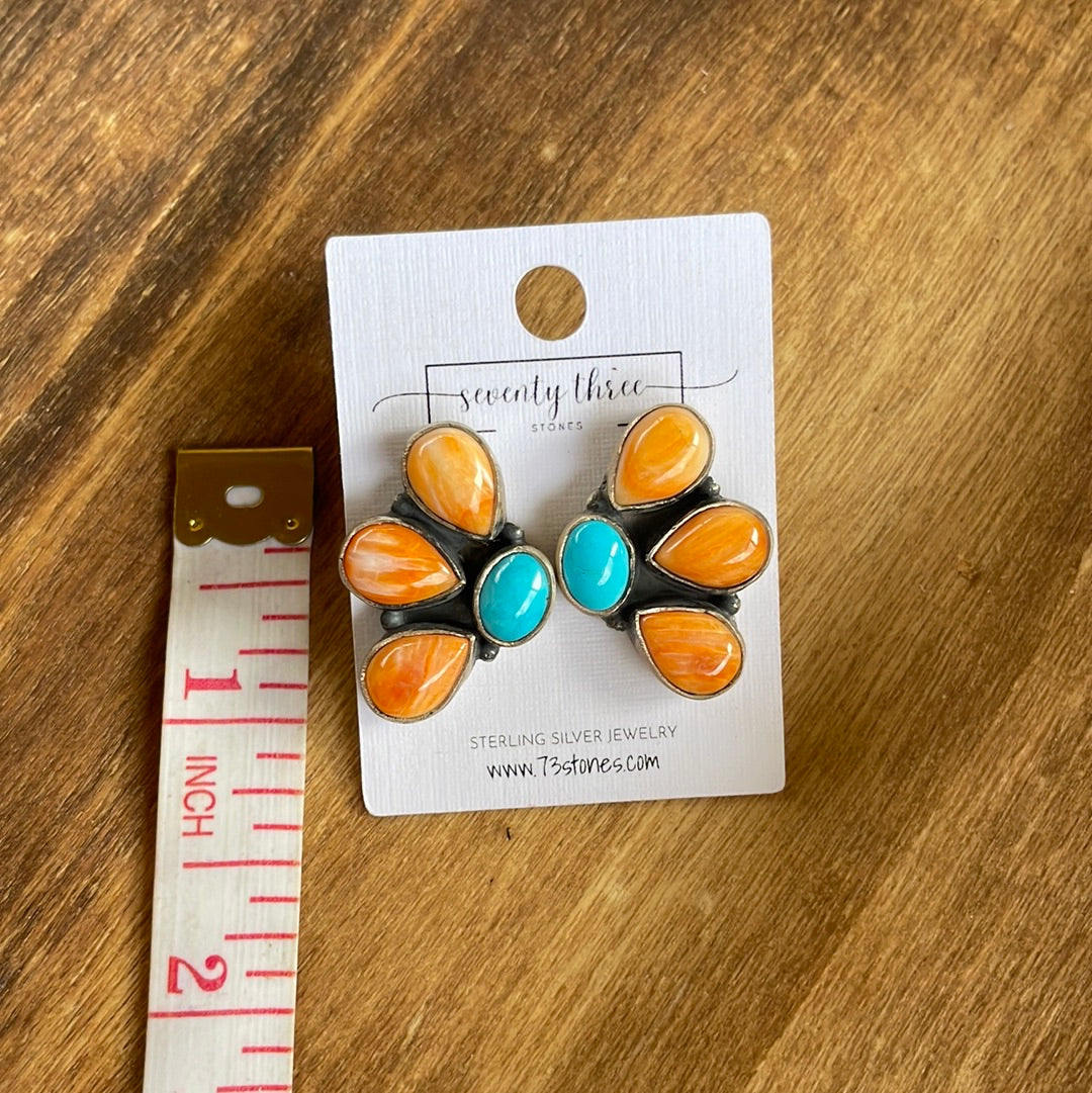 Turquoise and spiny oyster half cluster studs