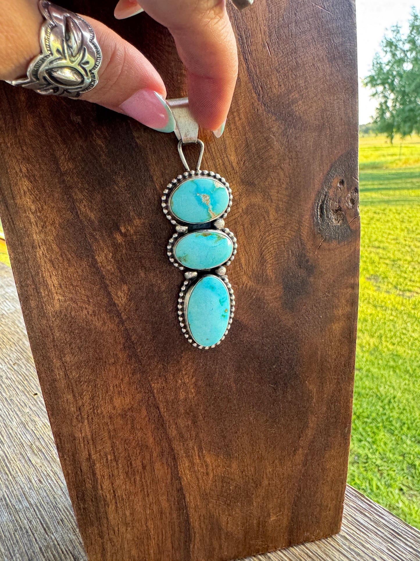 3 stone Turquoise Pendant Sonoran Gold