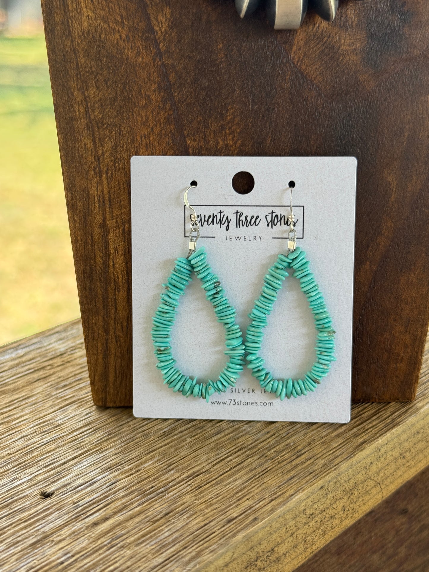 Turquoise Chip Teardrop Earrings 2.25”