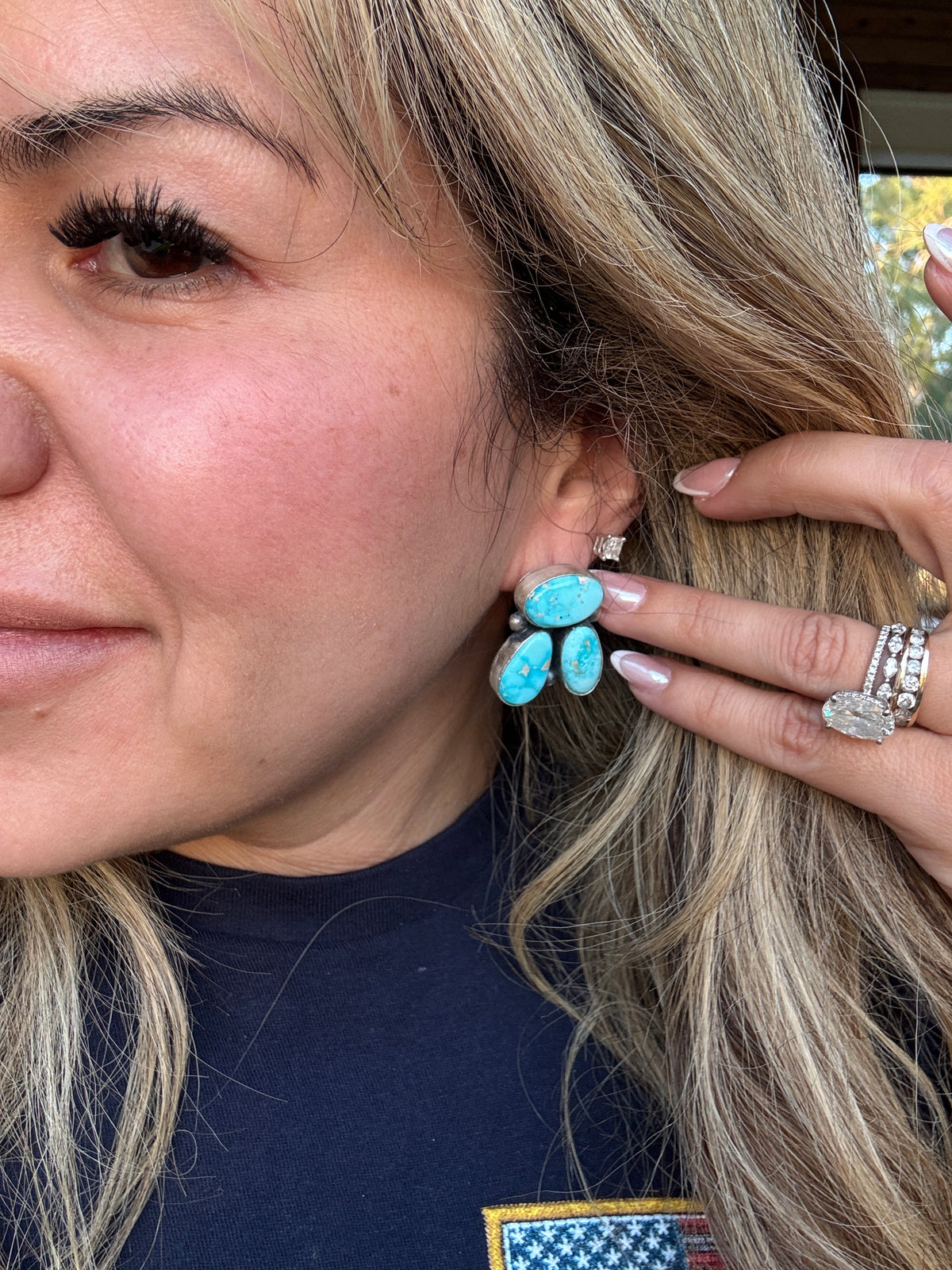 Blue ridge Turquoise 3 stone Stud Earrings, Debra Smith