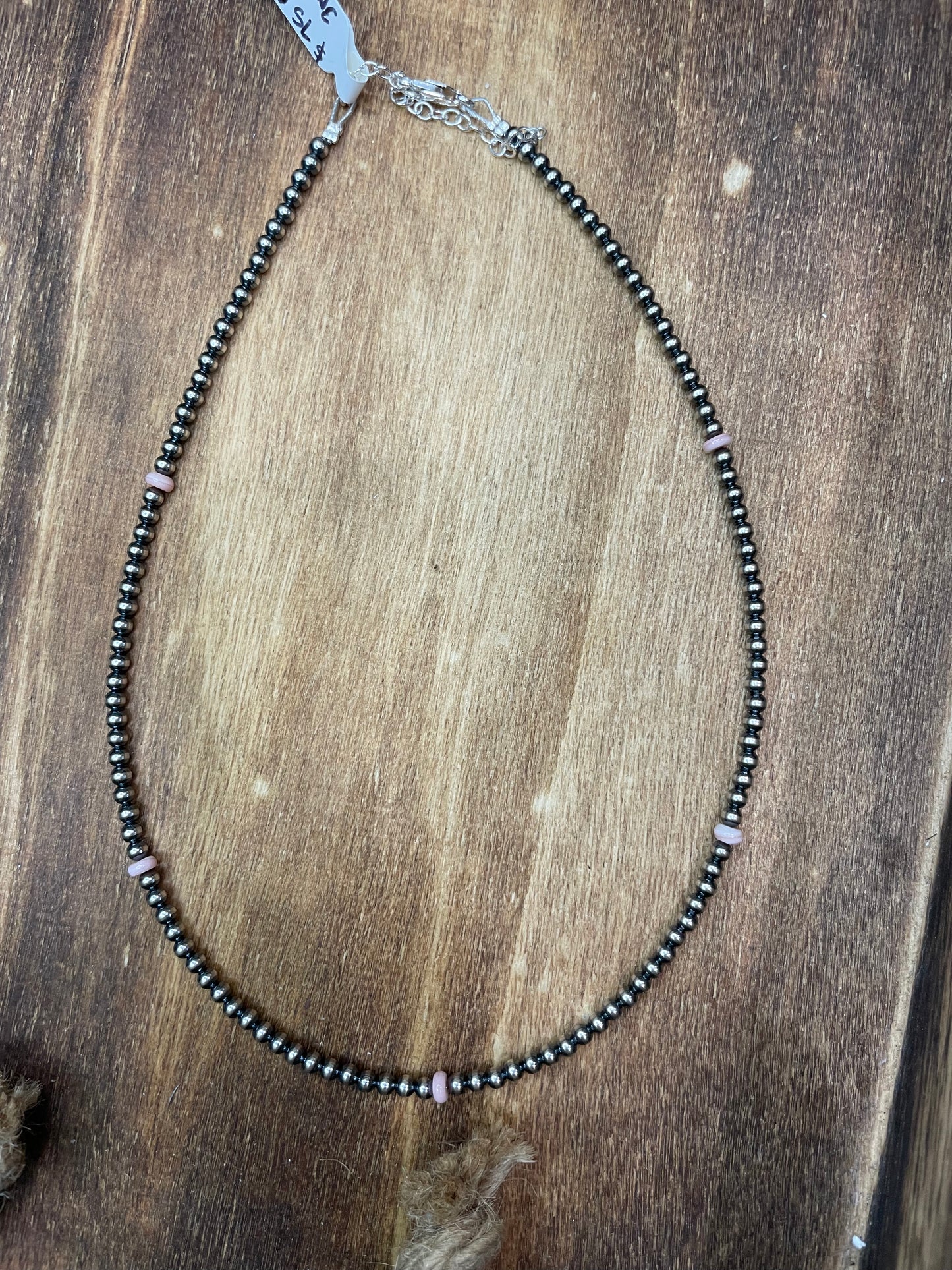 14" Navajo pearl Necklace with pink conch