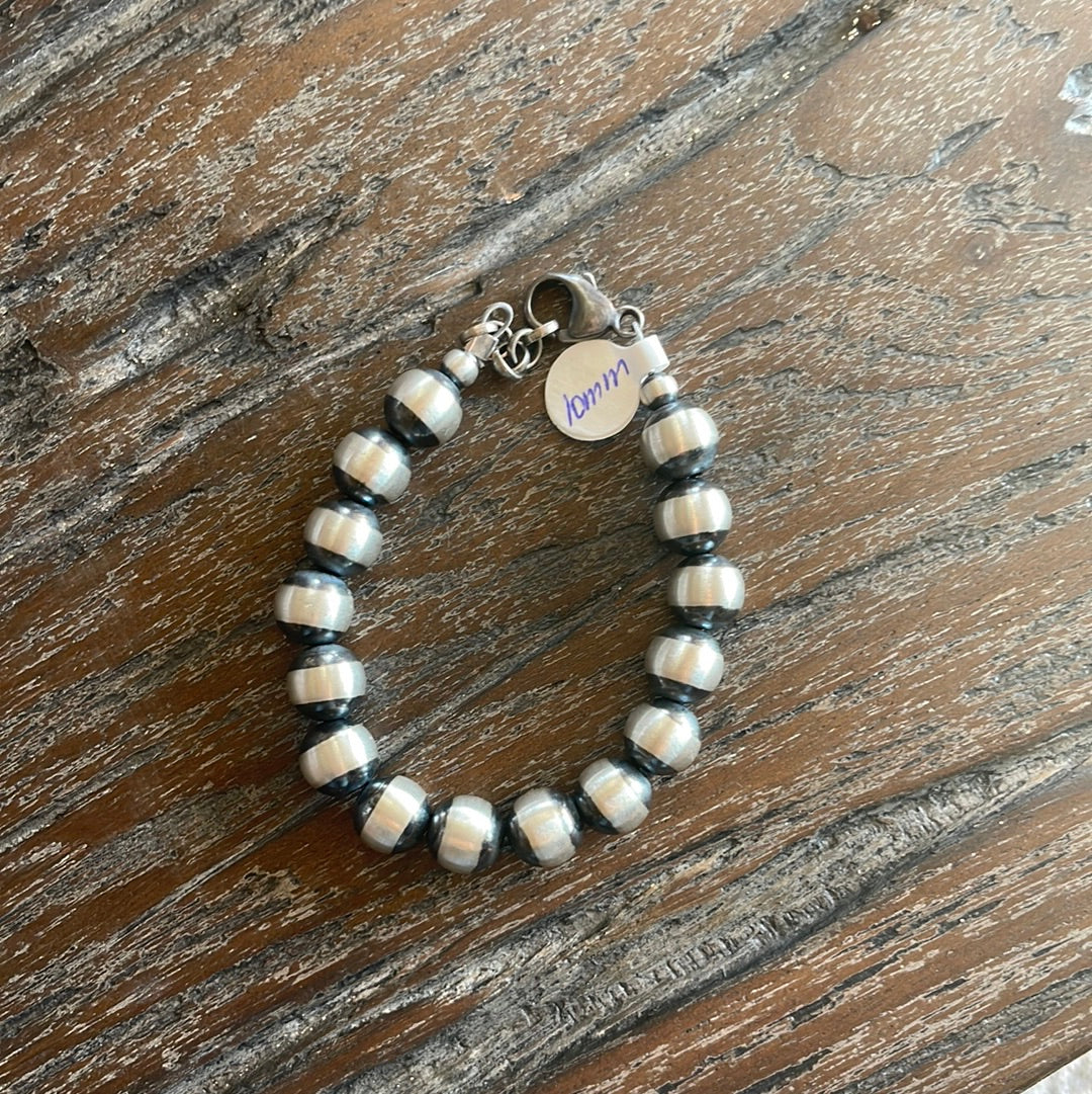10mm Navajo Style Sterling Pearl Bracelet