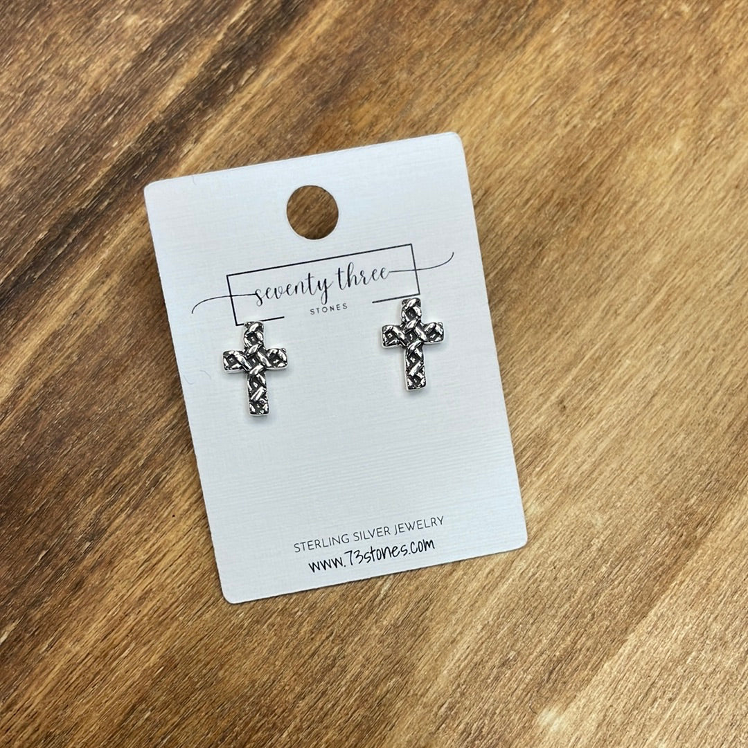 Scroll Sterling Silver Cross stud