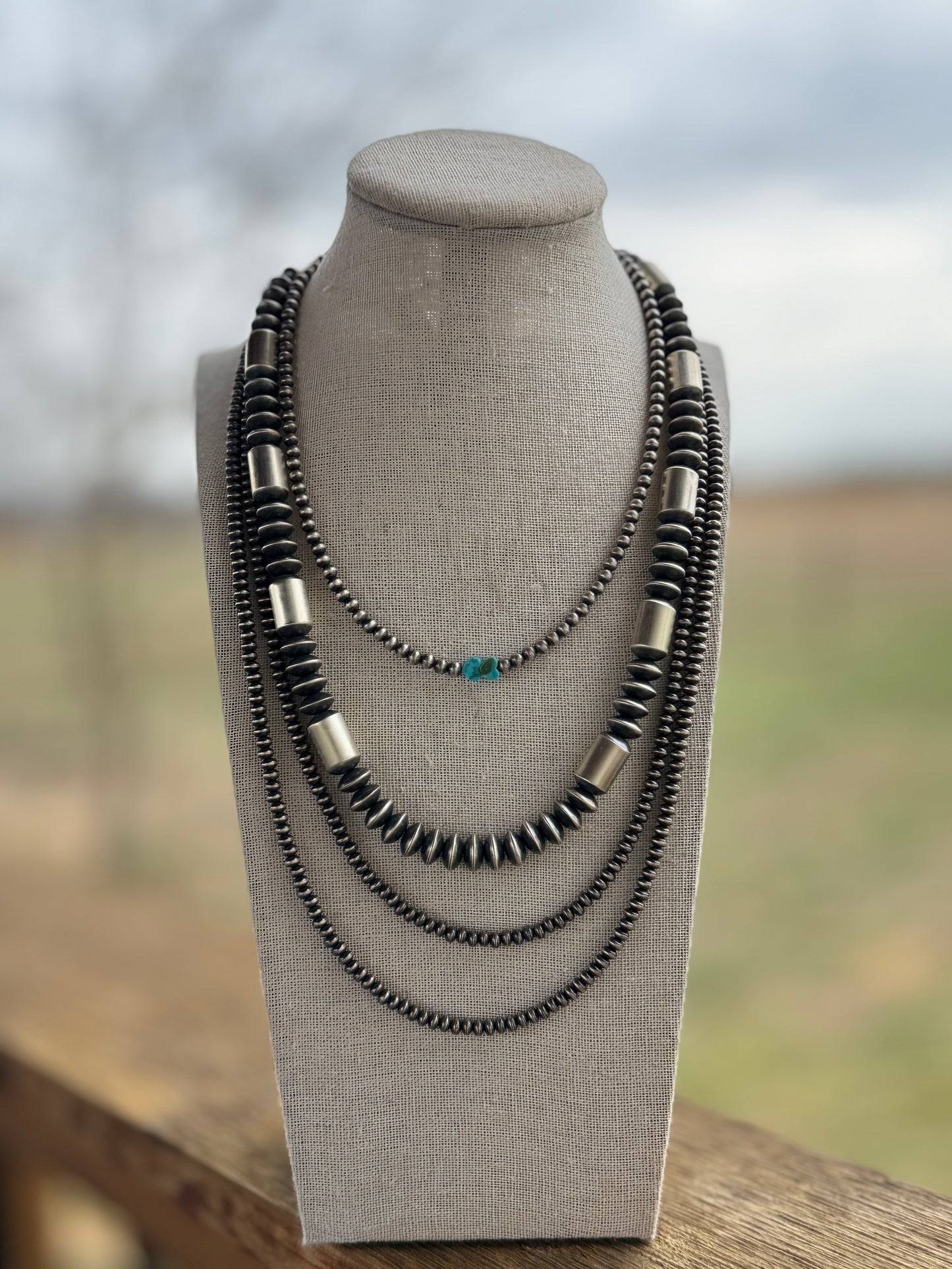 4.5mm Navajo Sterling Rondelle Pearl Necklace