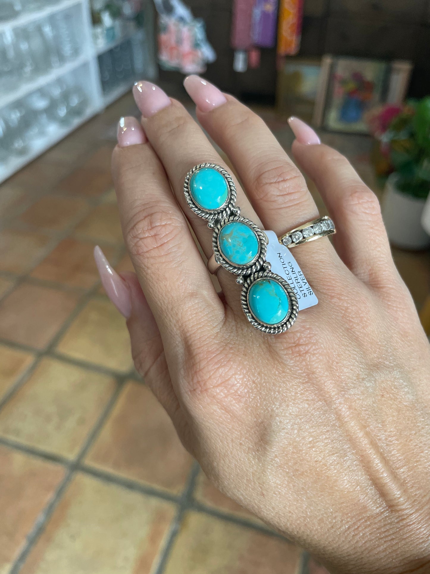 Three stone Turquoise Ring size 6