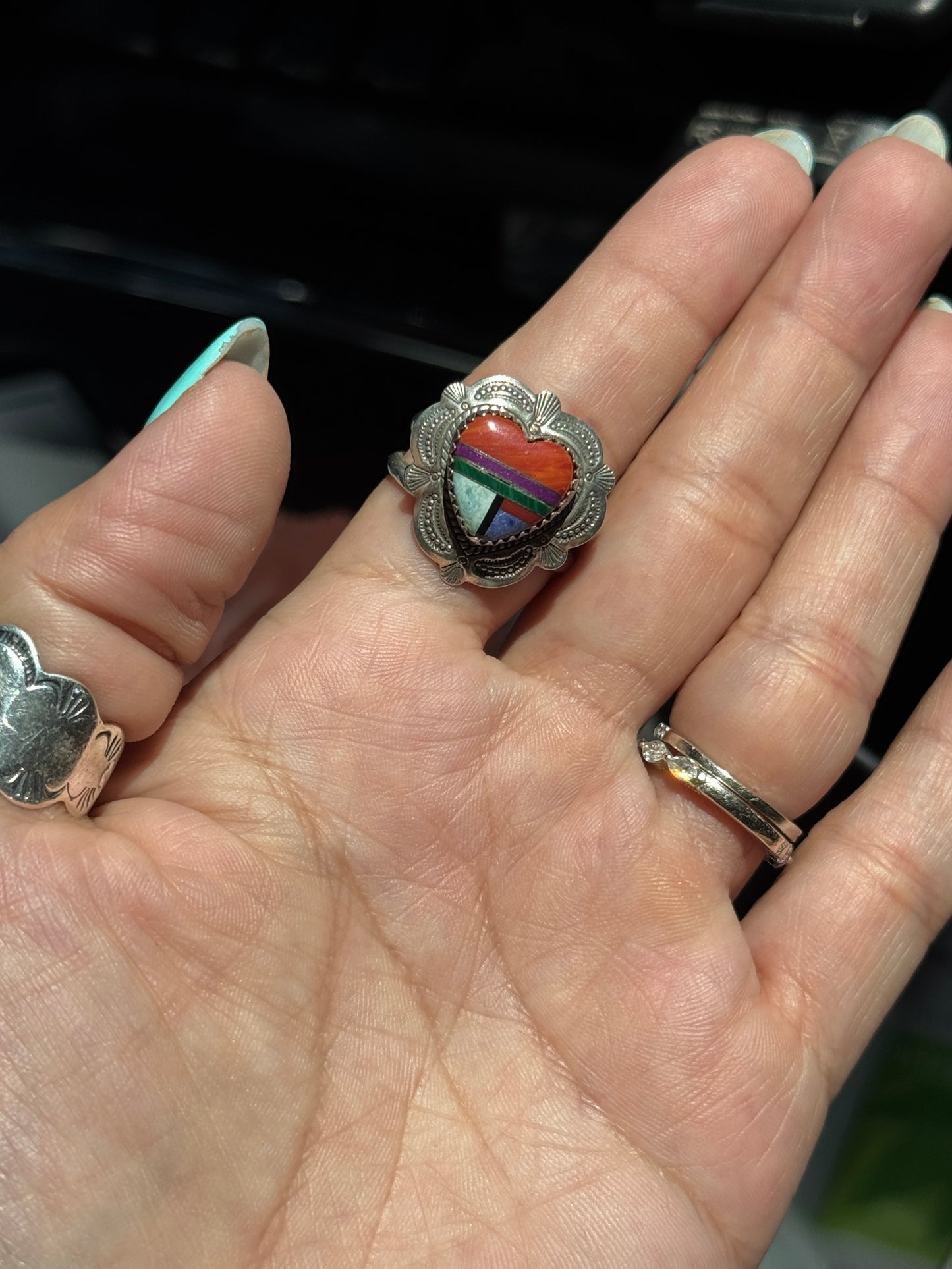 Vintage Inlay Ring Sz 8