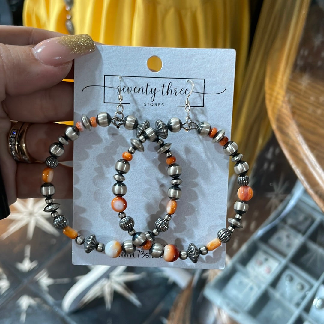 Orange Spiny multibead round hoop Earrings
