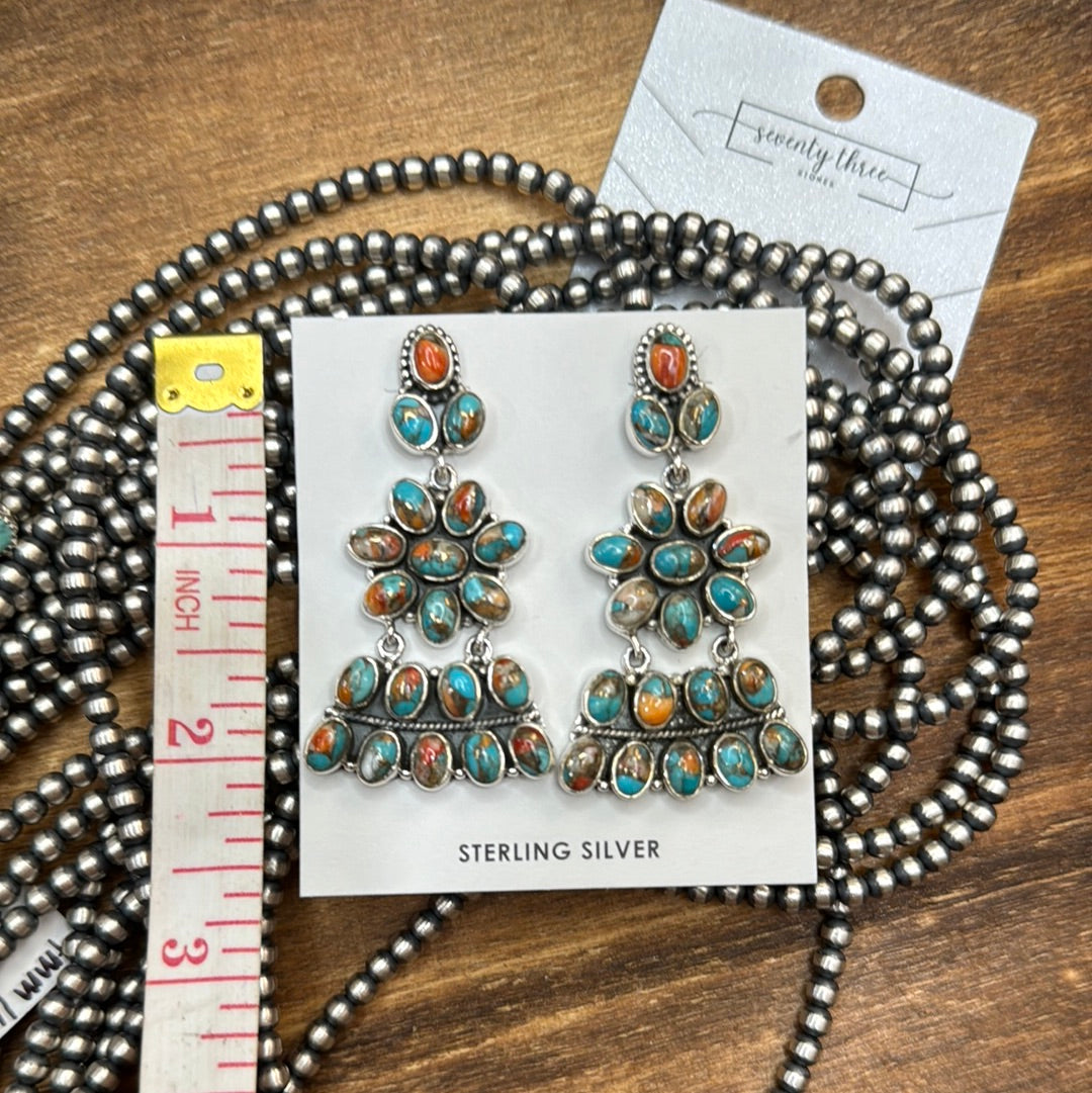 Turquoise and spiny oyster chandelier Earrings