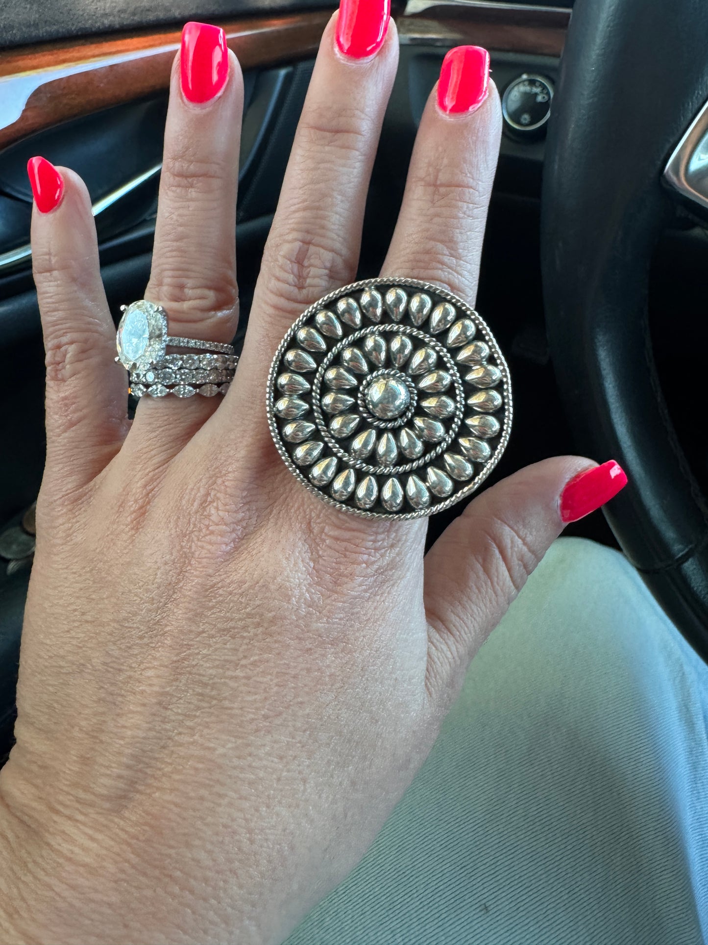 Large Sterling Silver Cluster Ring Adjustable