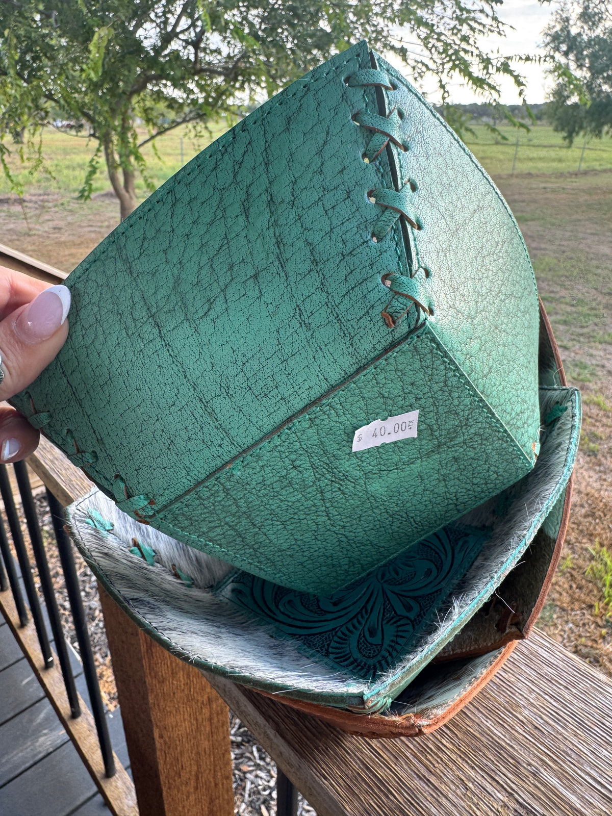 turquoise Leather Trinket Tall tray