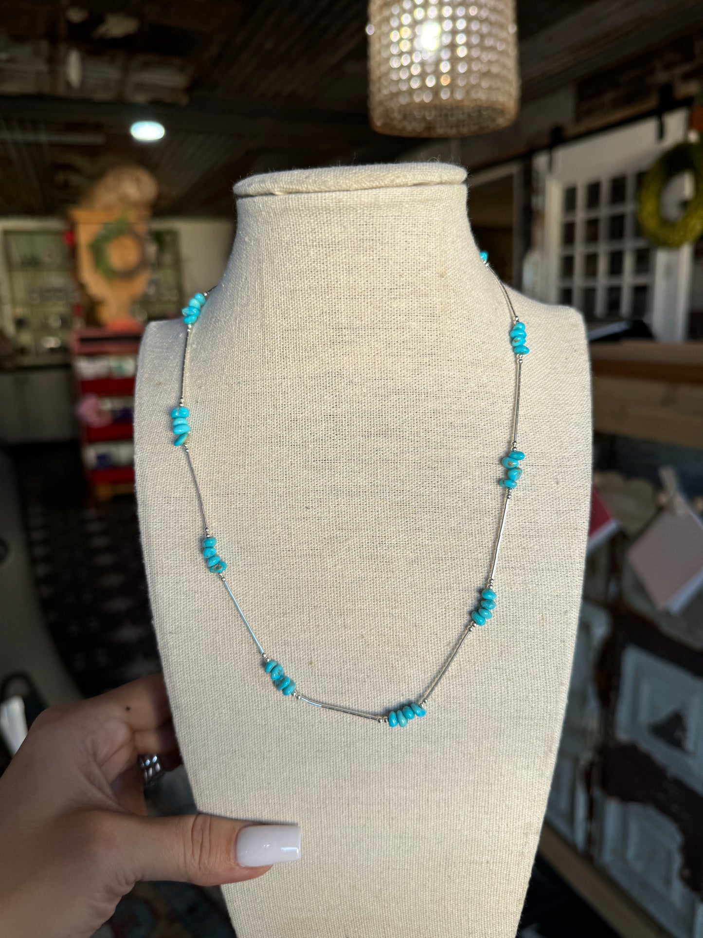 Liquid Silver Necklace - 18” - Blue Turquoise