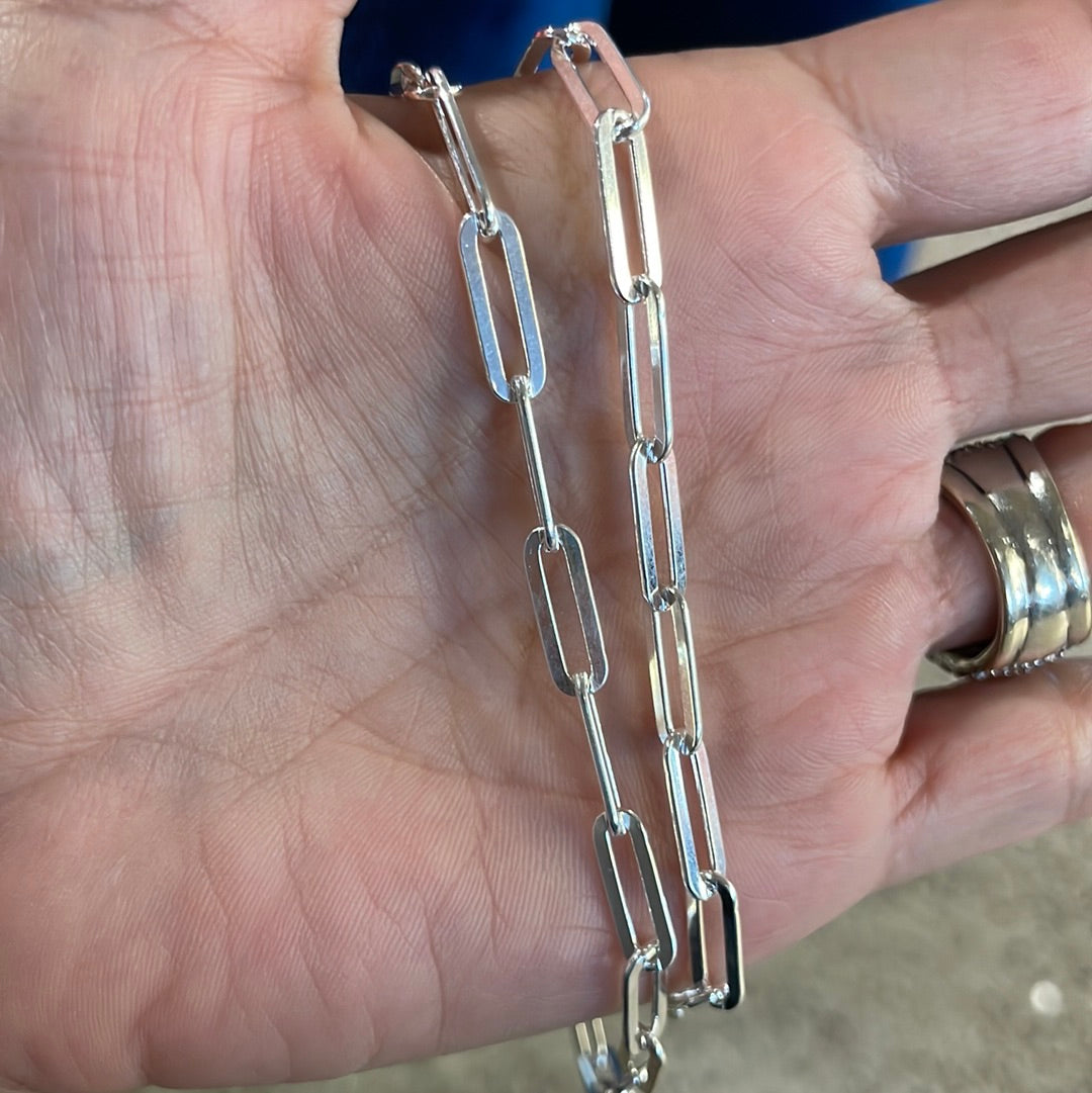 Paper Clip Chain Sterling Silver Necklace 18”