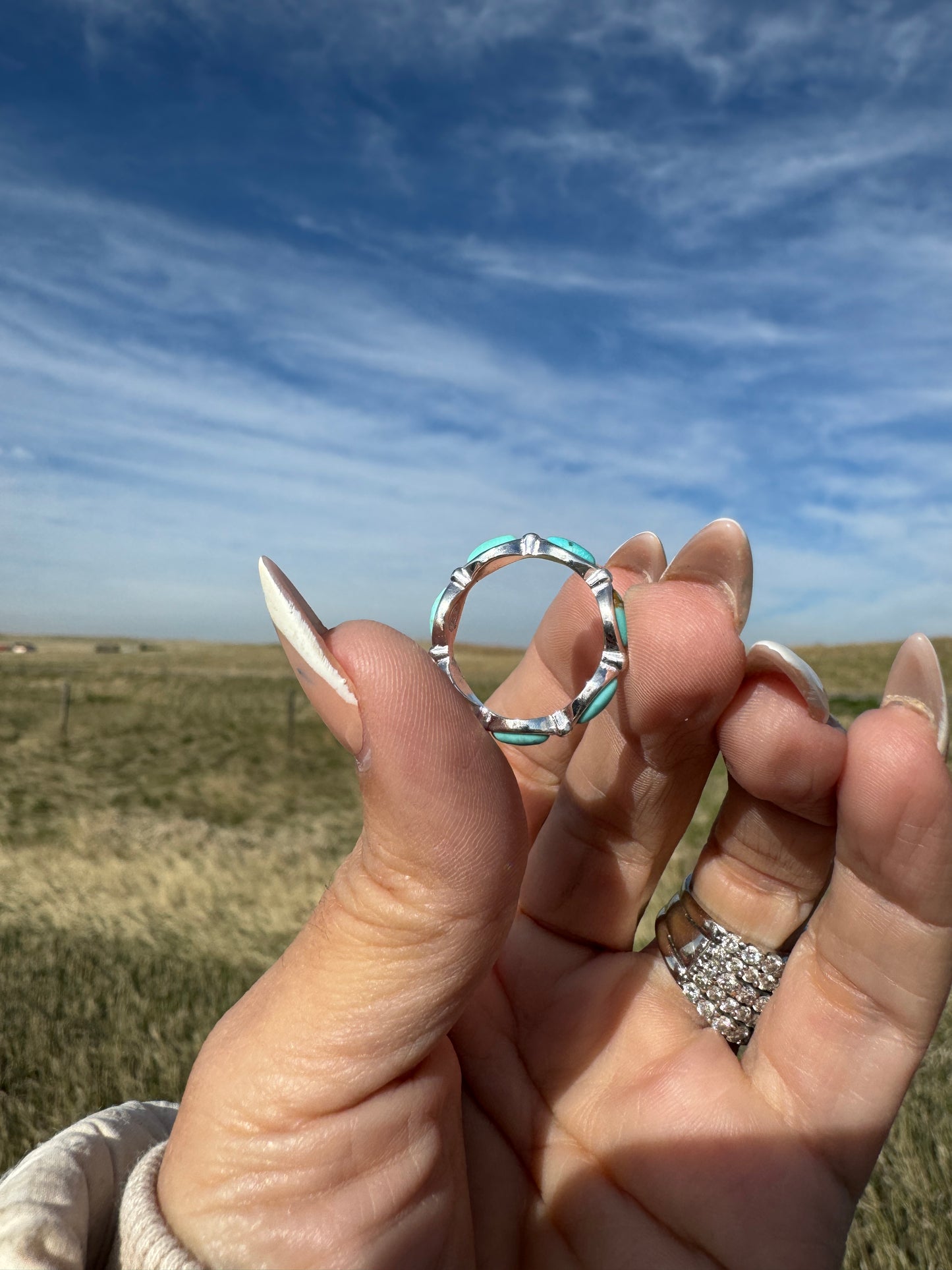 Turquoise eternity stacker ring