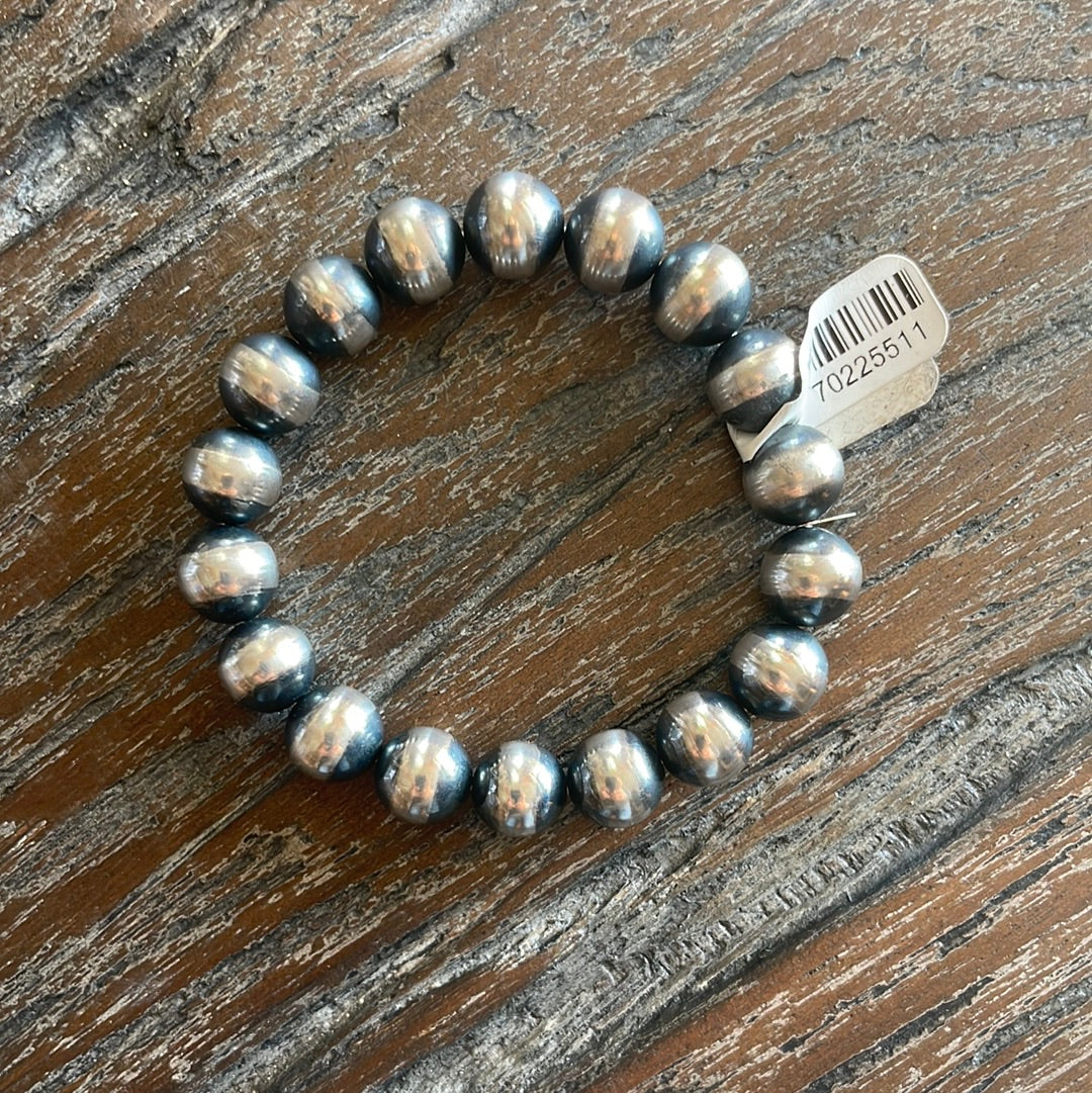 10mm Navajo Style Sterling Pearl Bracelet