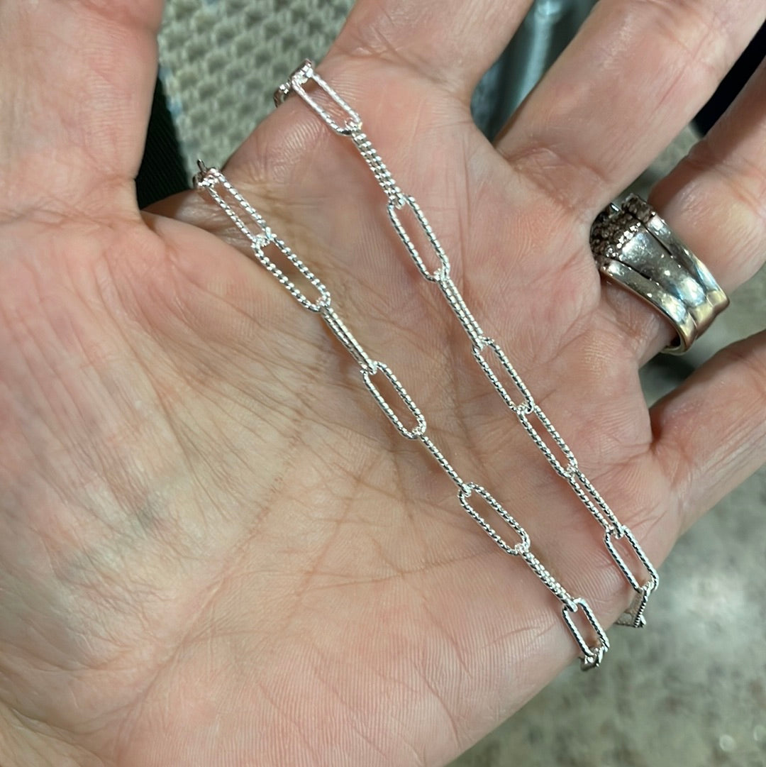 Paper Clip Chain Sterling Silver Necklace 22” textured