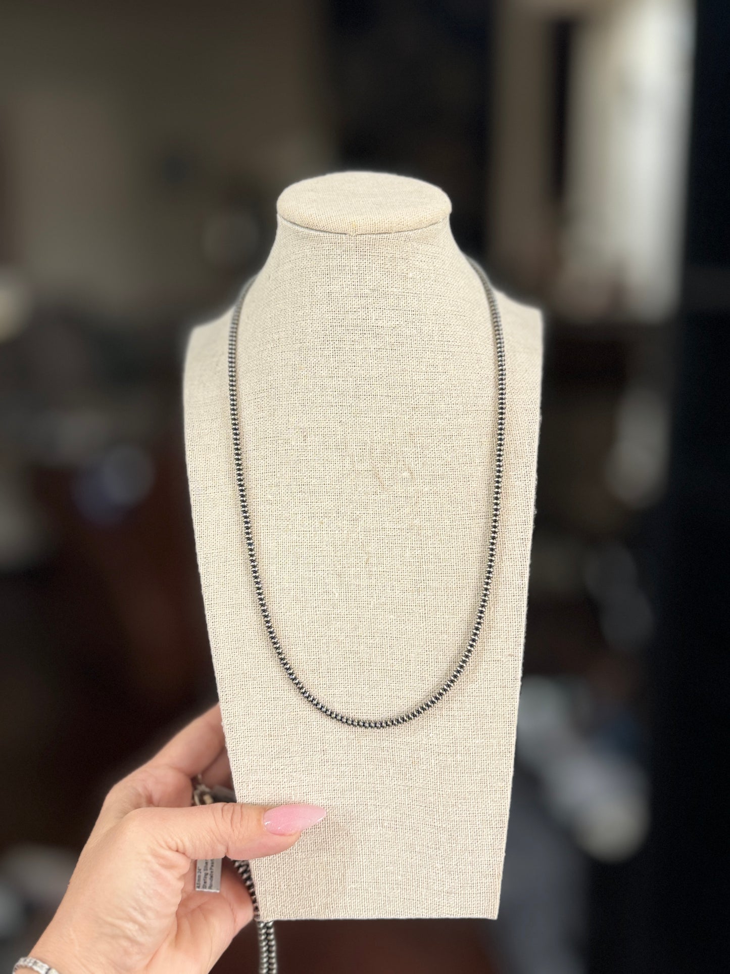 4.5mm Navajo Sterling Rondelle Pearl Necklace