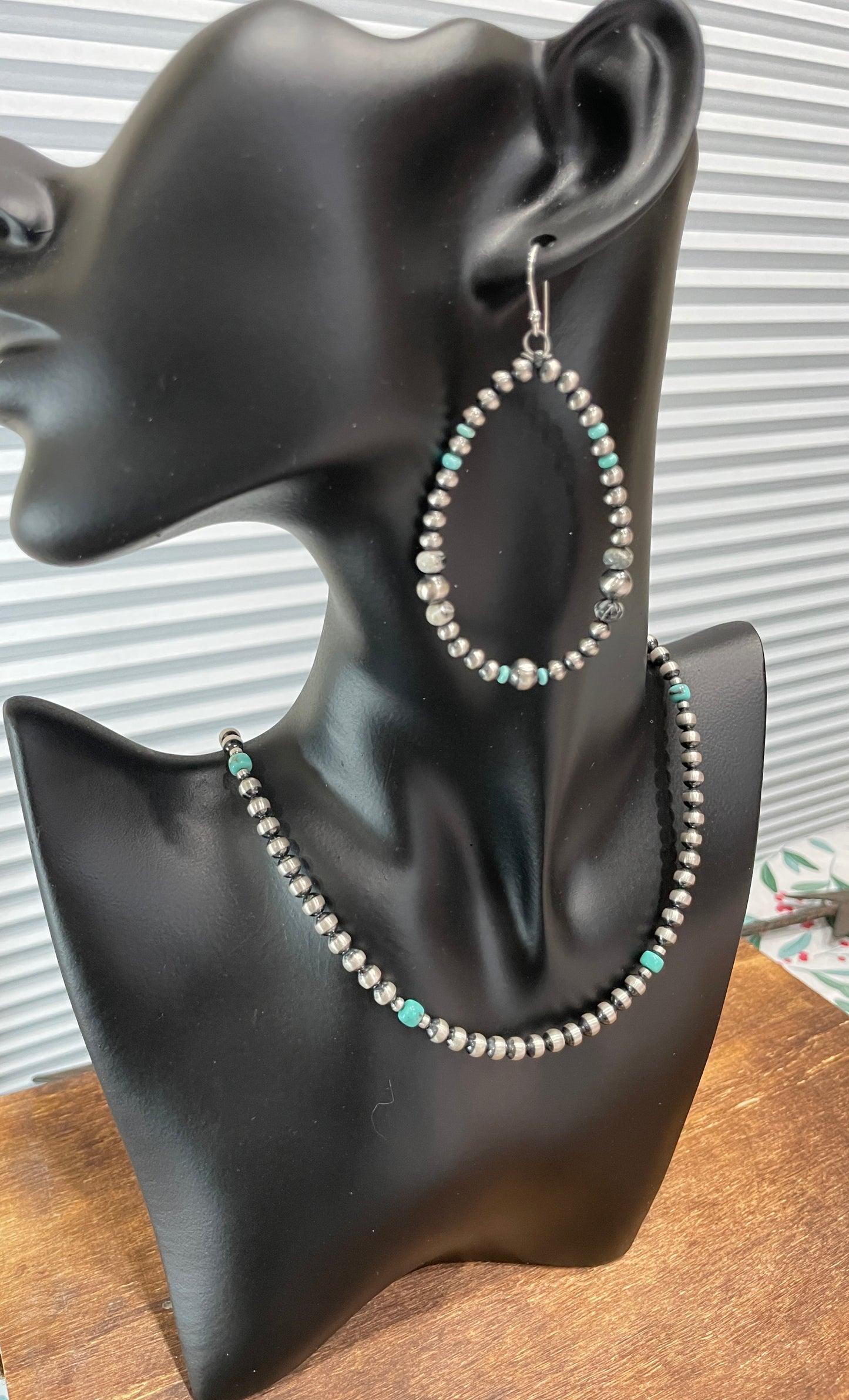 5mm Navajo Pearl Necklace + Turquoise 16” + 2” extender