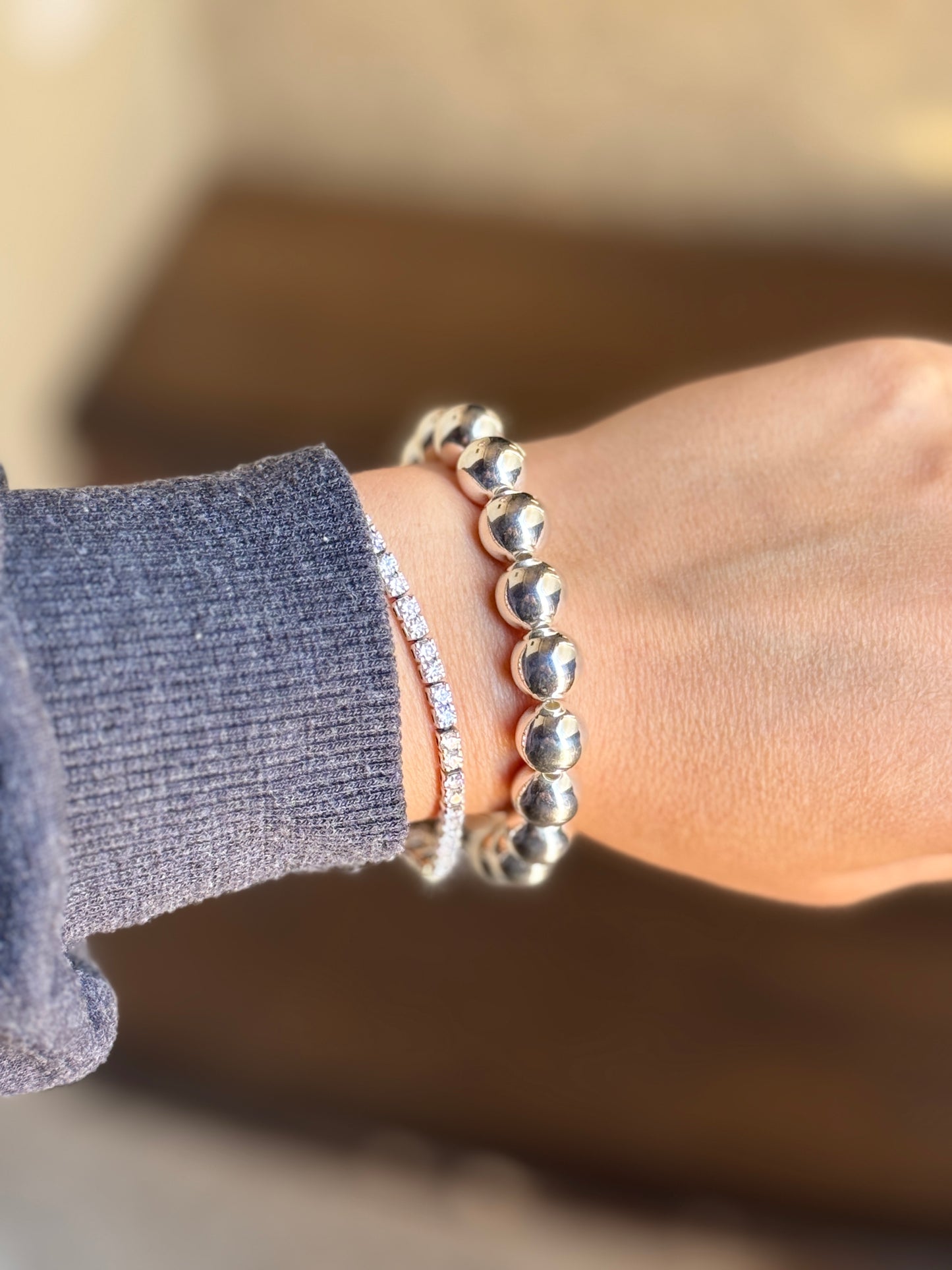 10mm Navajo Style Sterling Pearl Bracelet High Polish