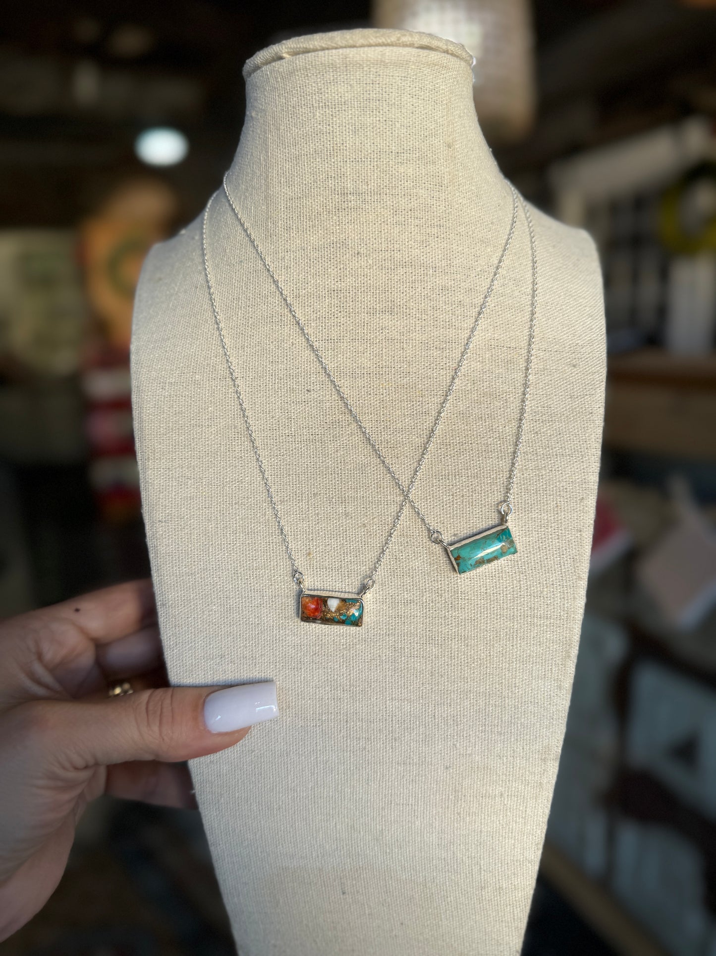 Spiny Turquoise 3/4” Bar Necklace (18”)