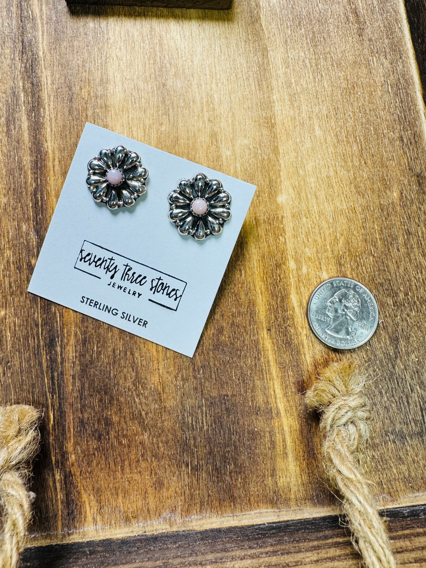 Pink Opal and sterling stud flower earrings