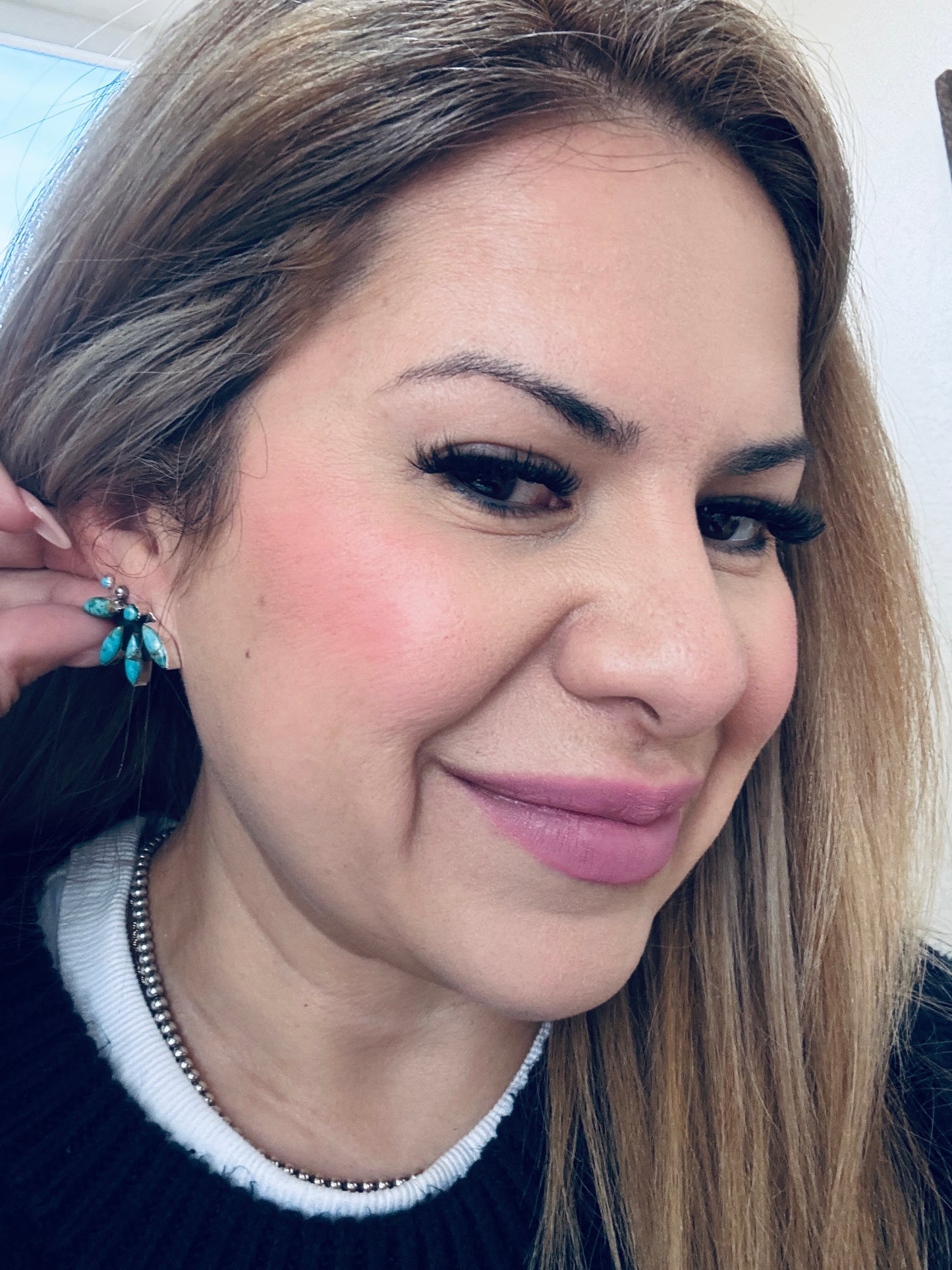 1" 1/2 Flower Turquoise Earrings
