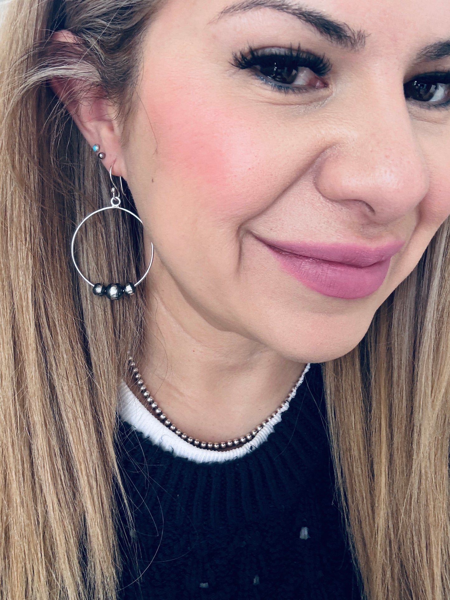 2.5" Hoop Earrings with Navajo Style Pearls