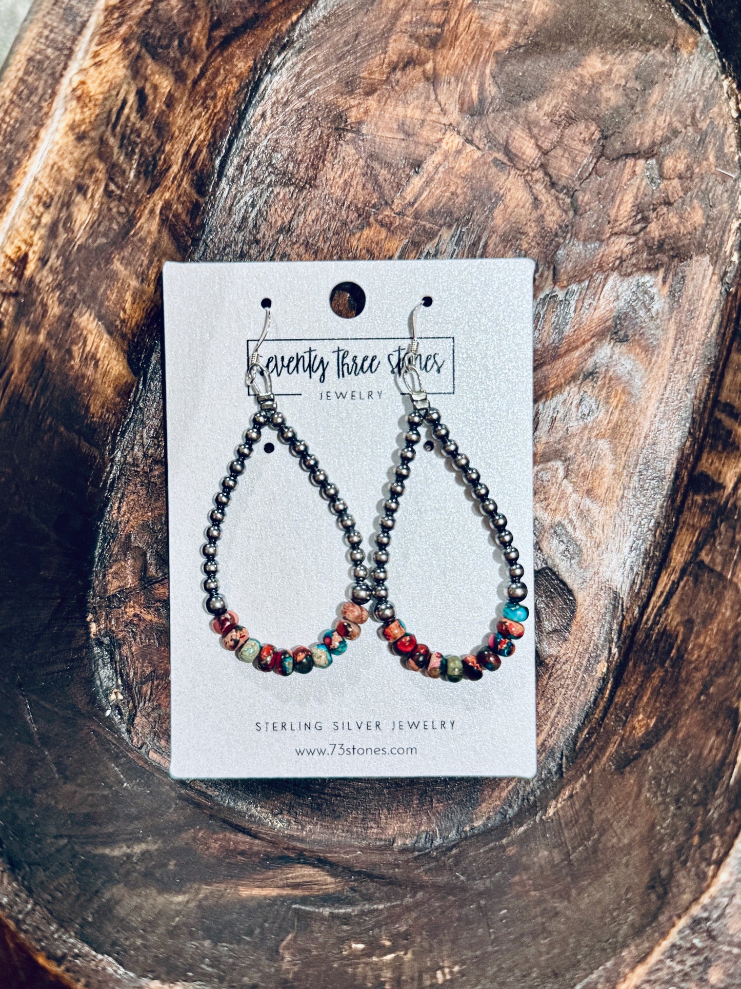 Sterling Silver Pearl & Colorful TearDrop Earrings