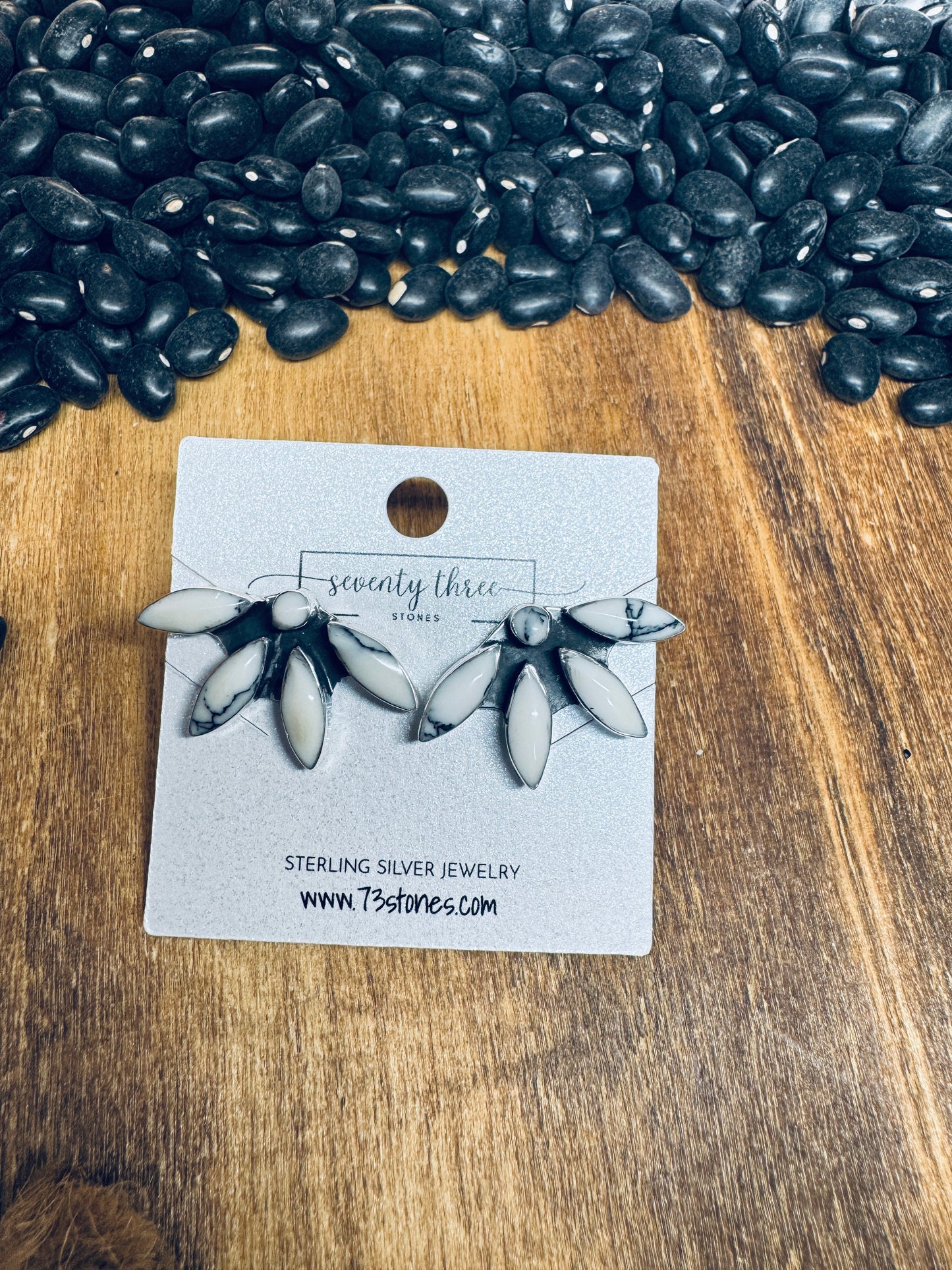 1" 1/2 Flower White Horse Earrings