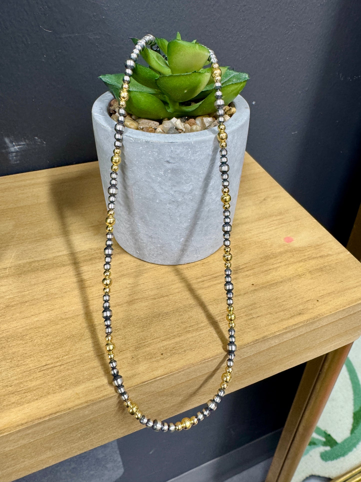 3mm + 4mm Sterling and Gold Pearl Necklace