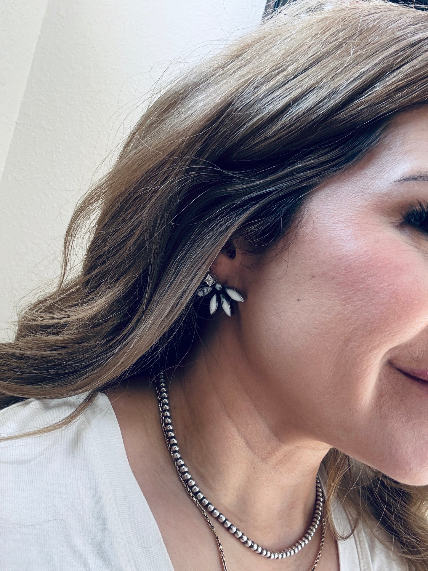 1" 1/2 Flower White Horse Earrings