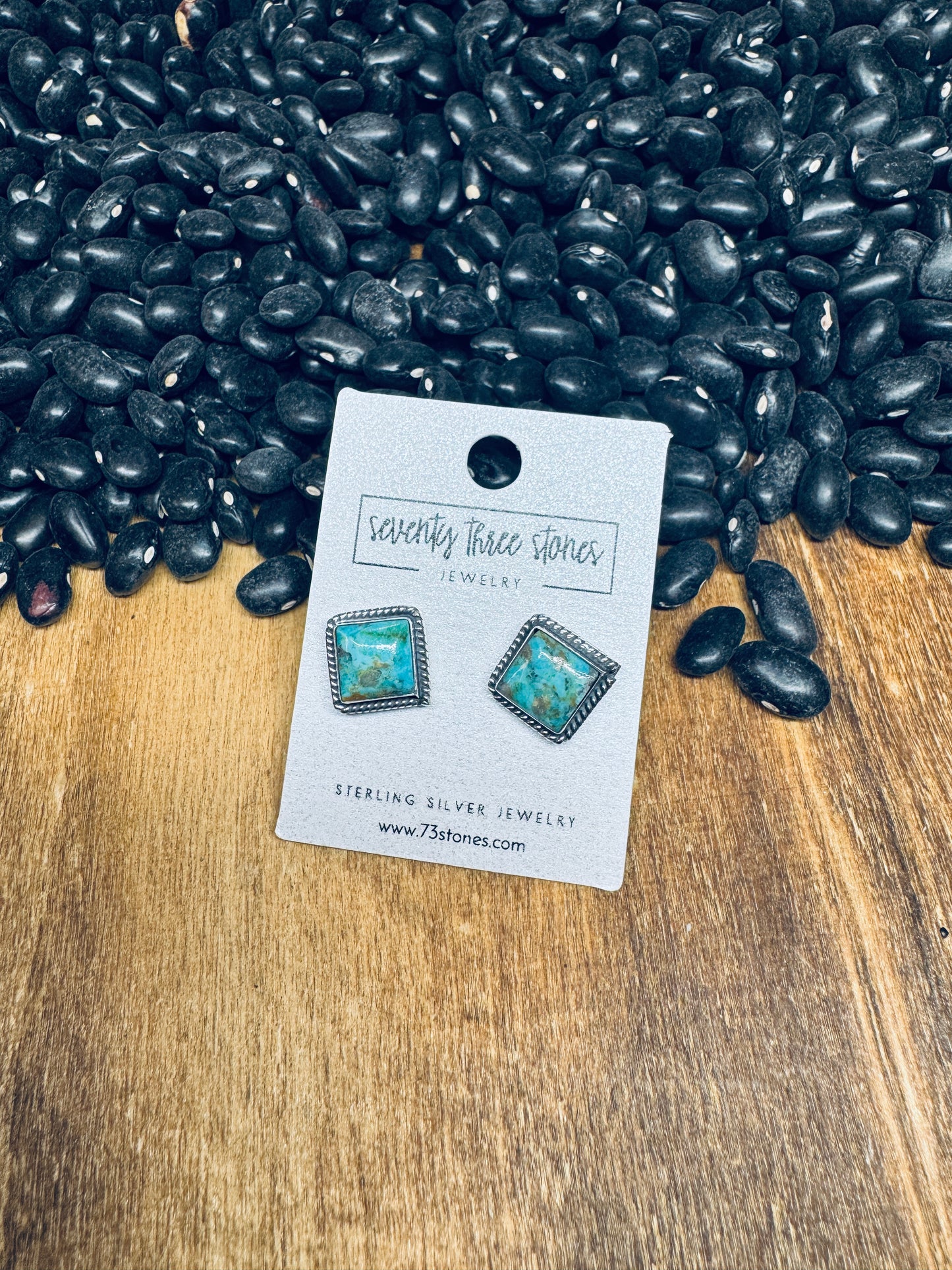 Turquoise Square Stud with bead detail