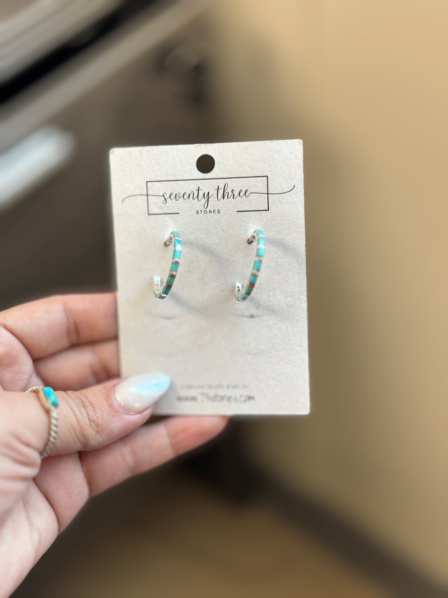 Turquoise inlay Hoops 1"