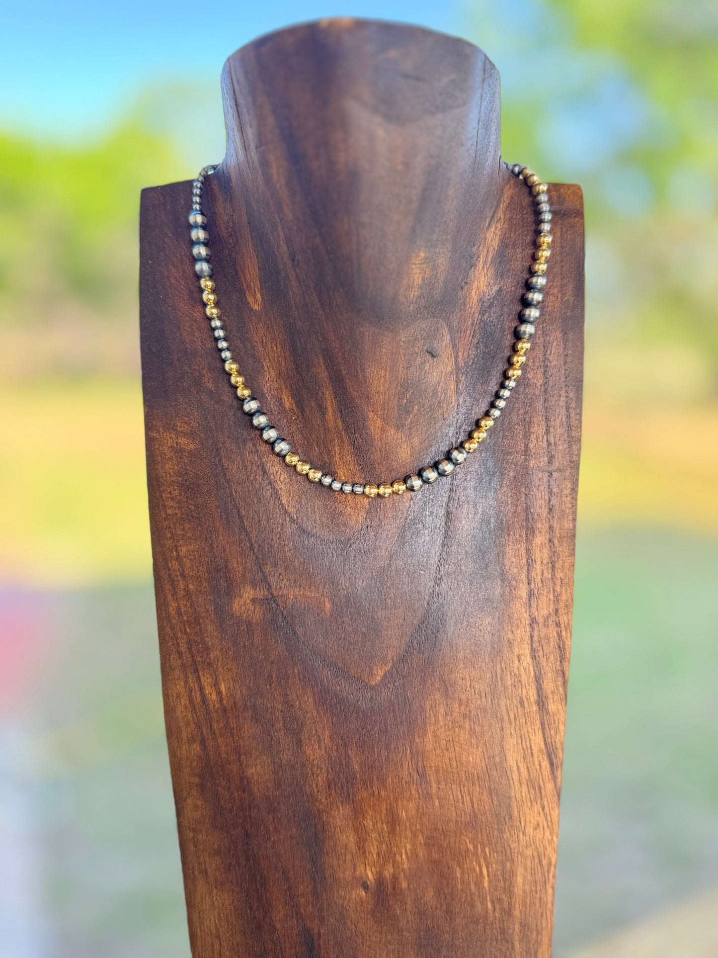 4mm 5mm 6mm Sterling and Gold Pearl Necklace