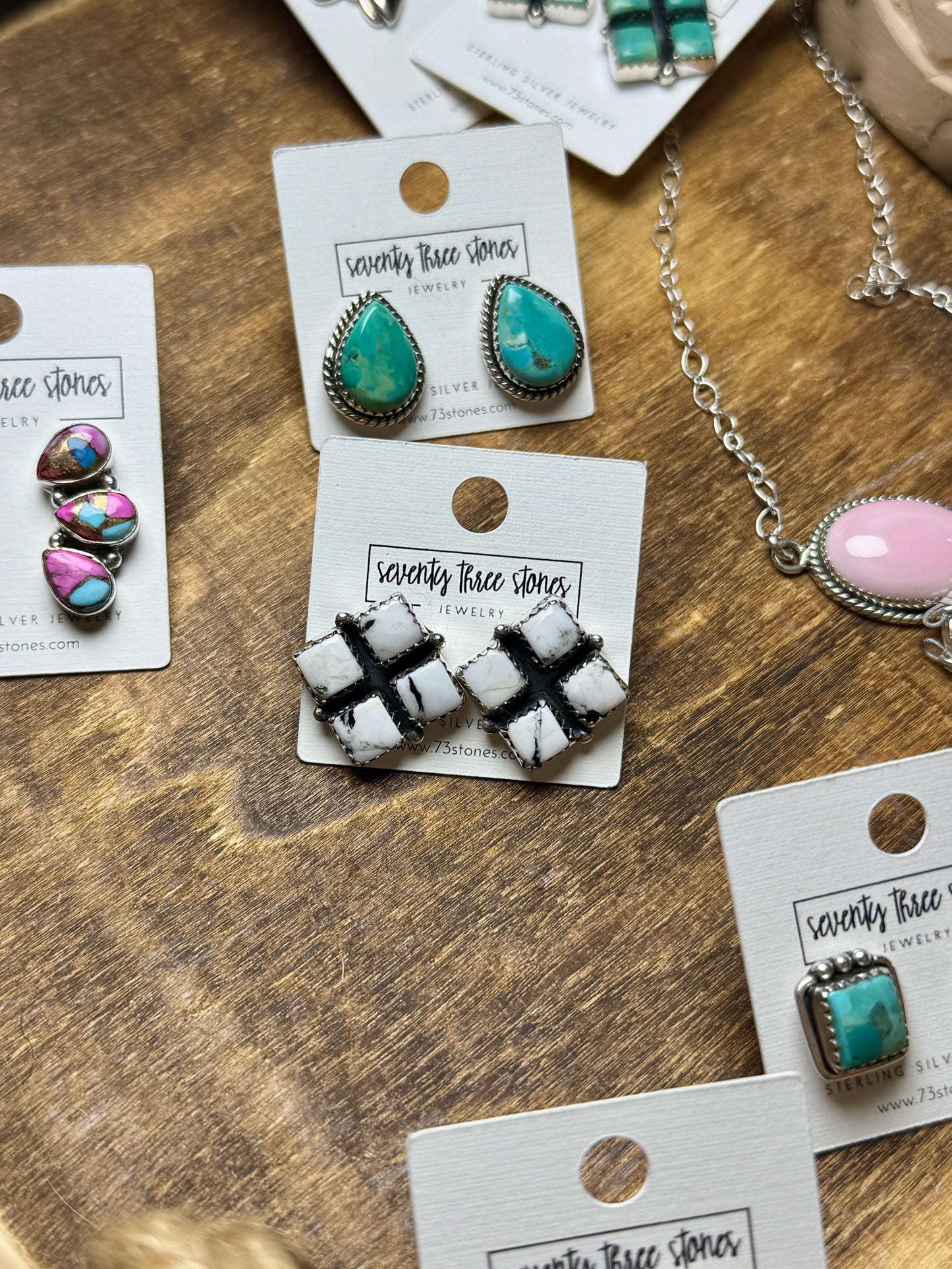 4 Square Stone White Buffalo Earrings
